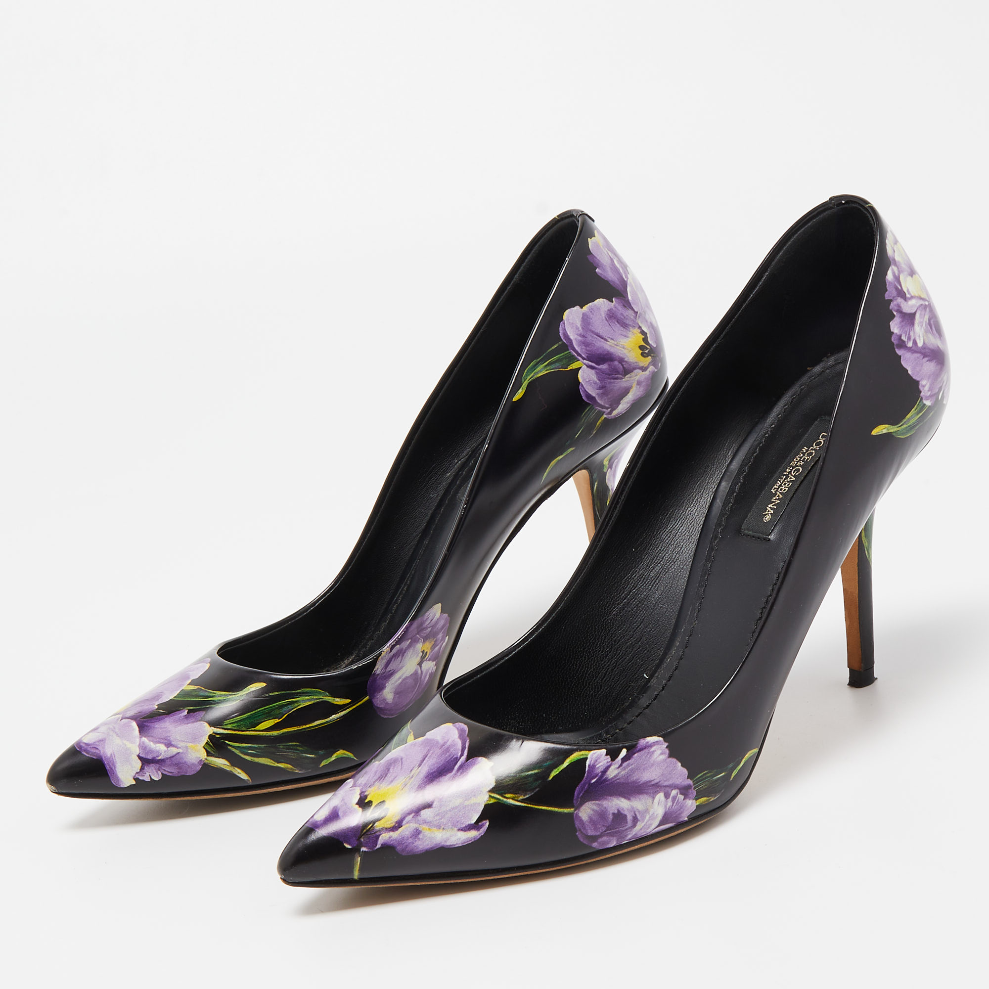 

Dolce & Gabbana Black/Purple Floral Print Leather Pointed Toe Pumps Size