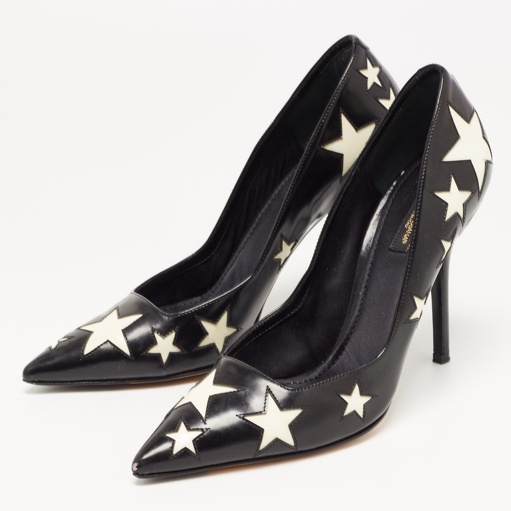 

Dolce & Gabbana Black/White Leather Star Pumps Size