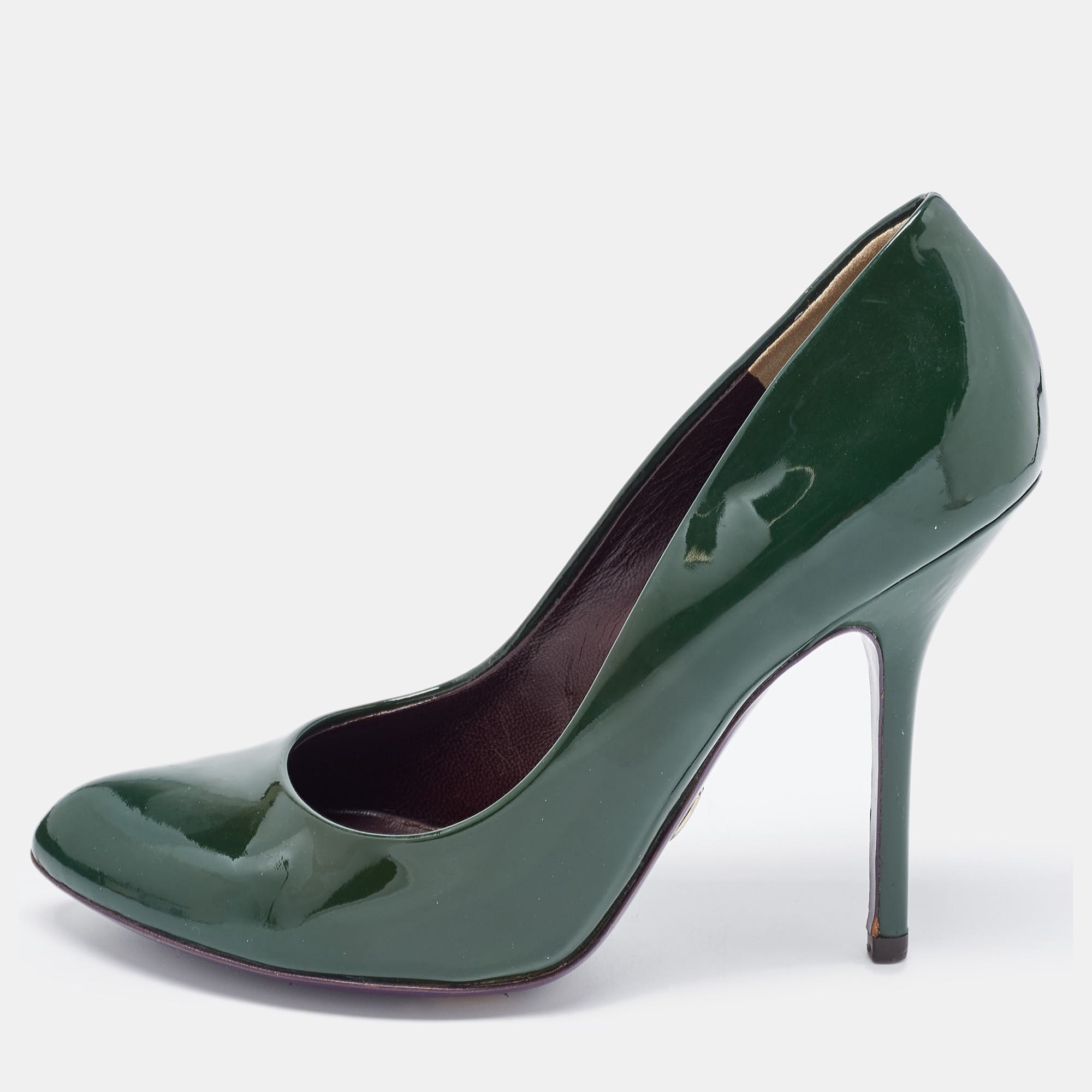 Pre-owned Dolce & Gabbana Green Patent Leather Almond Toe Pumps Size 37.5