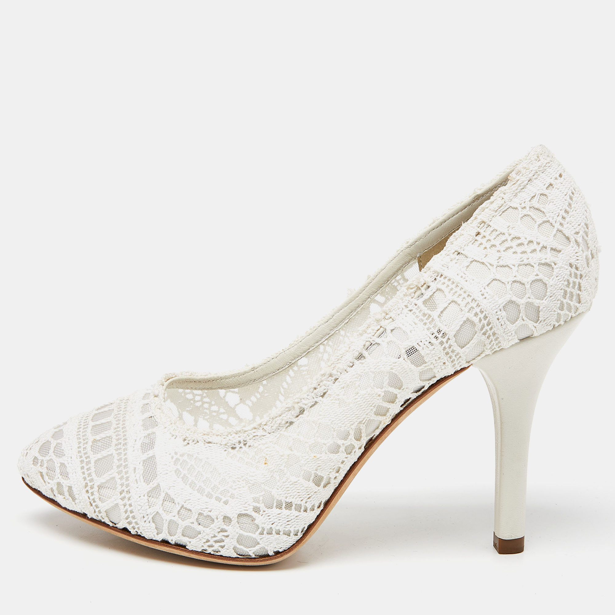 Pre-owned Dolce & Gabbana White Lace Pumps Size 37