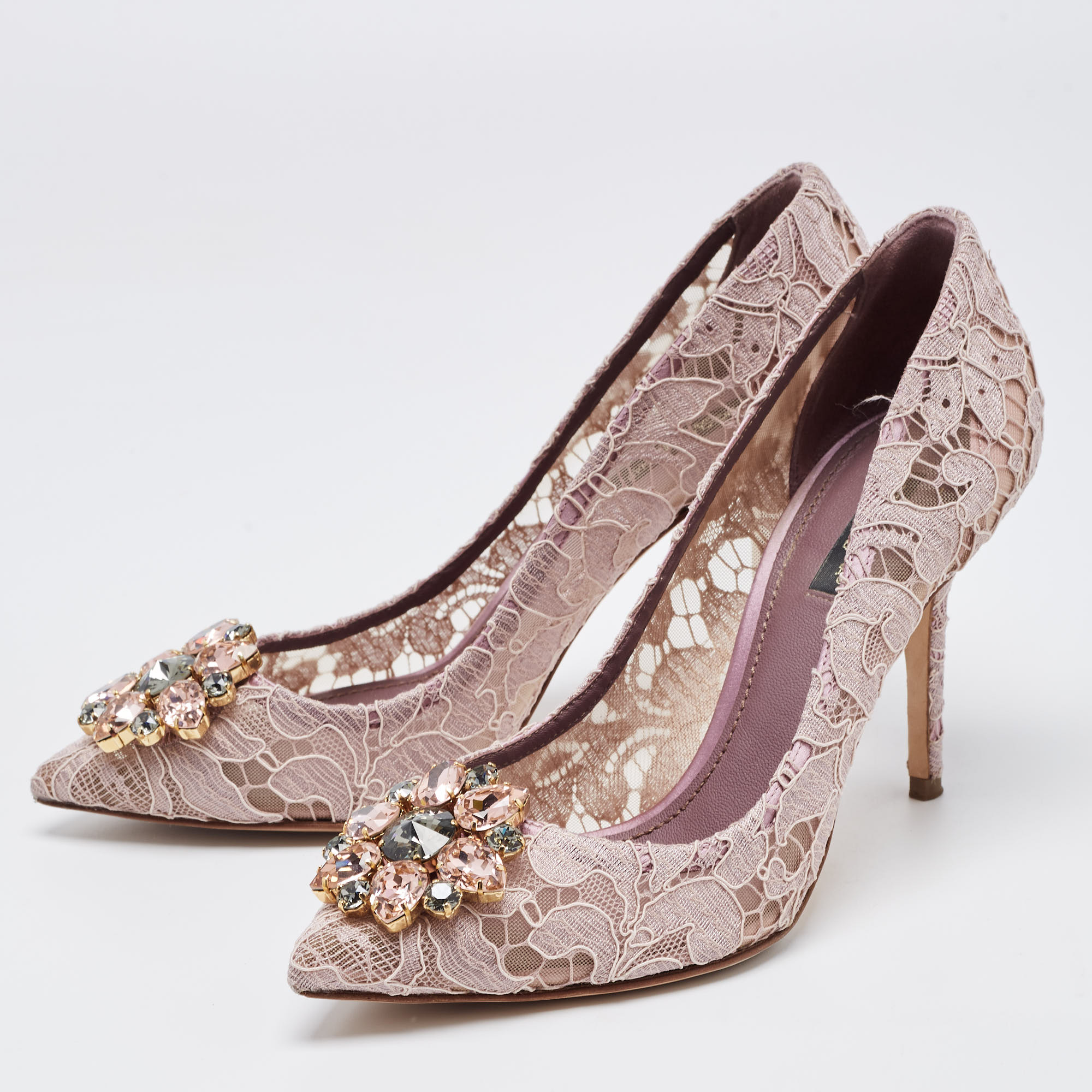 

Dolce & Gabbana Purple Lace Crystal Embellishments Pointed Toe Pumps Size
