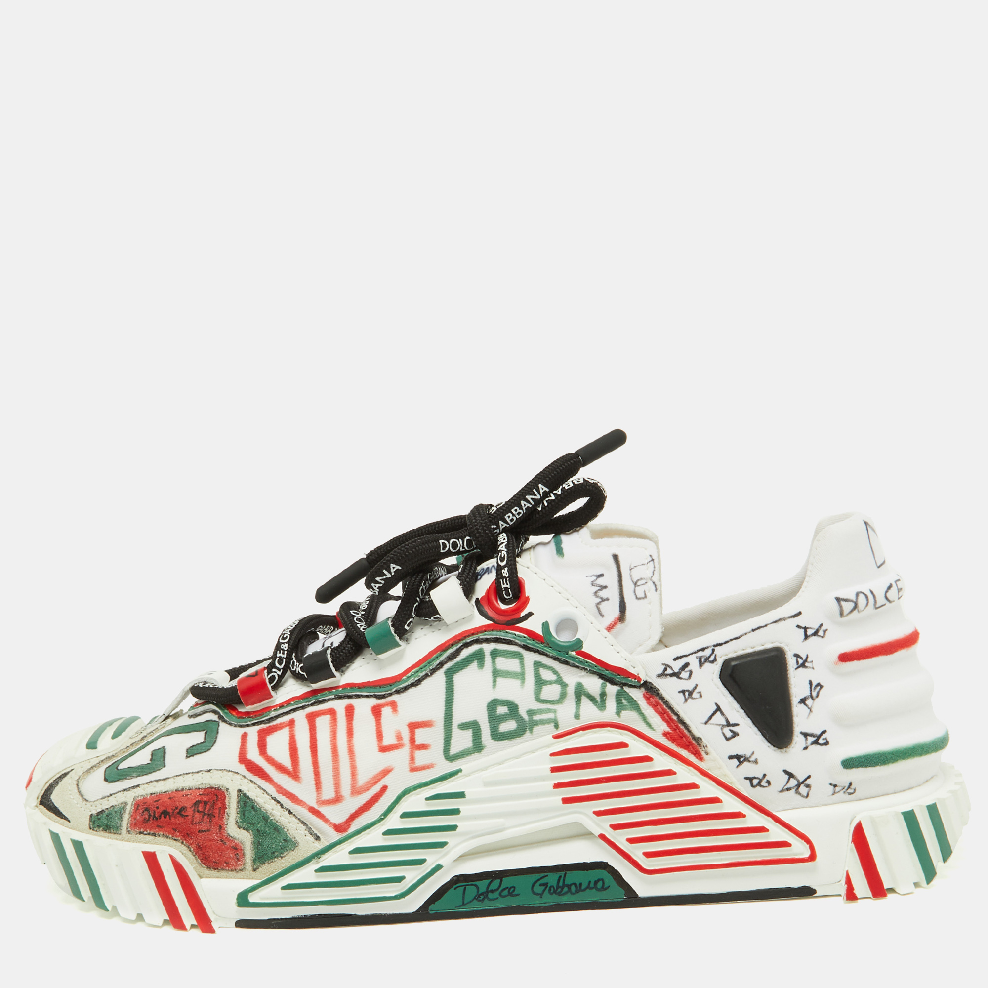 Pre-owned Dolce & Gabbana Multicolor Neoprene And Suede Miami Ns1 Low Top Trainers Size 38