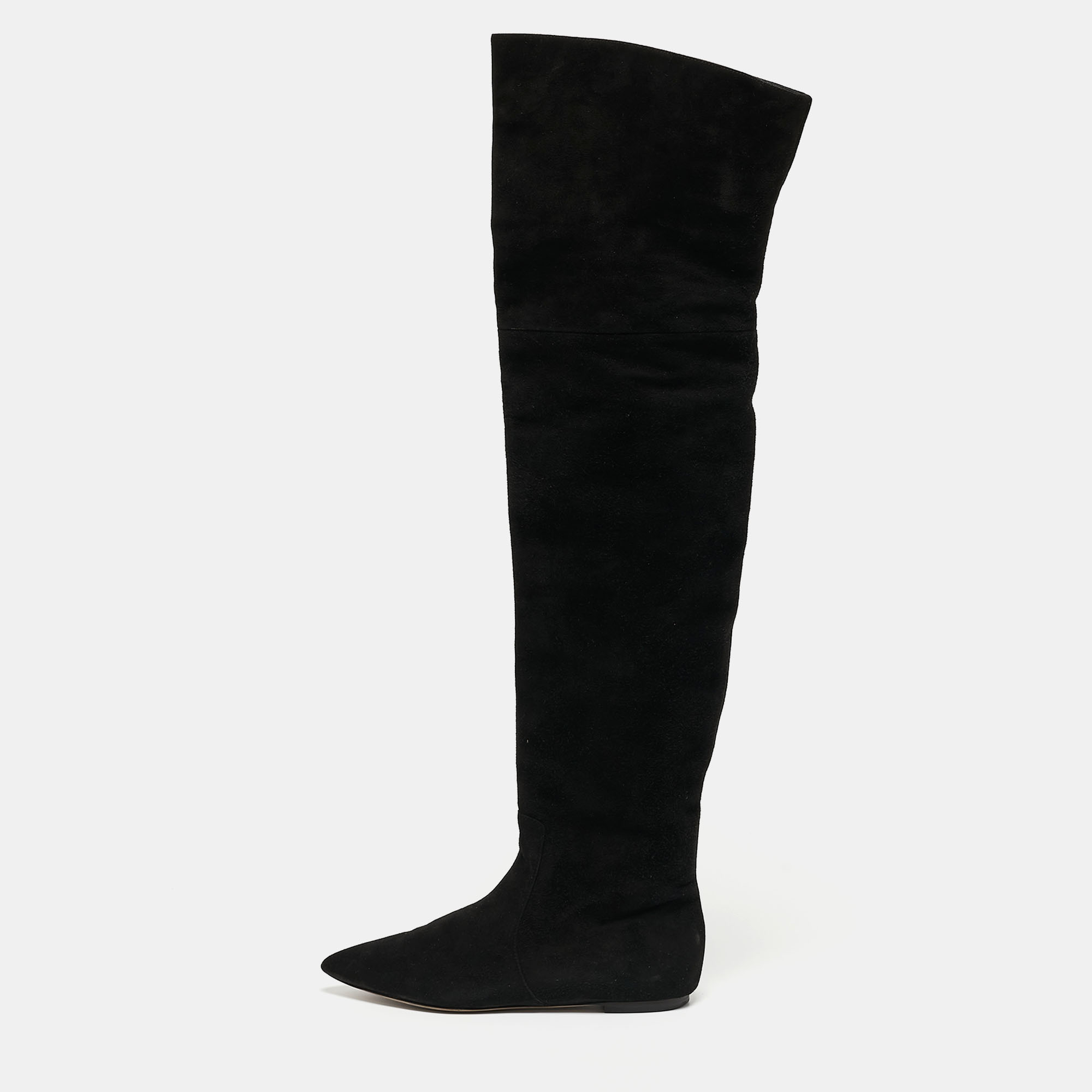 Pre-owned Dolce & Gabbana Black Suede Over The Knee Boots Size 37.5