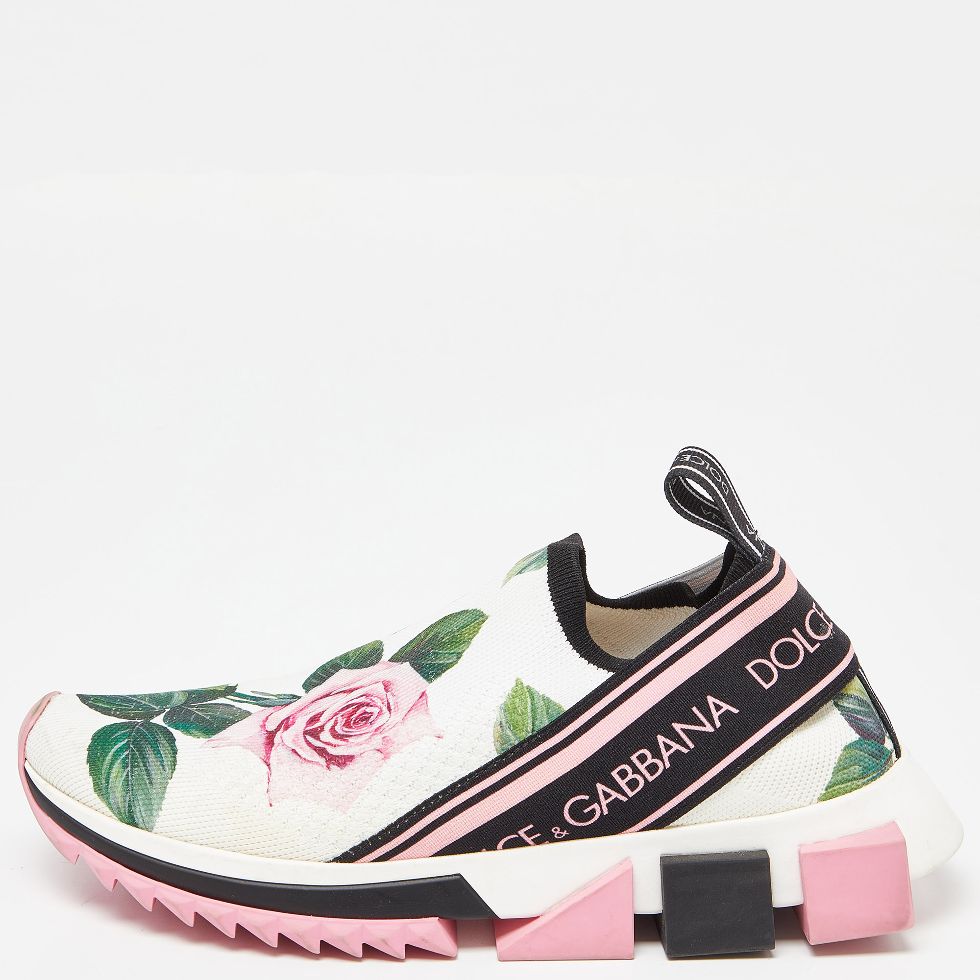 

Dolce & Gabbana Tricolor Floral Print Canvas Sorrento Sneakers Size, White