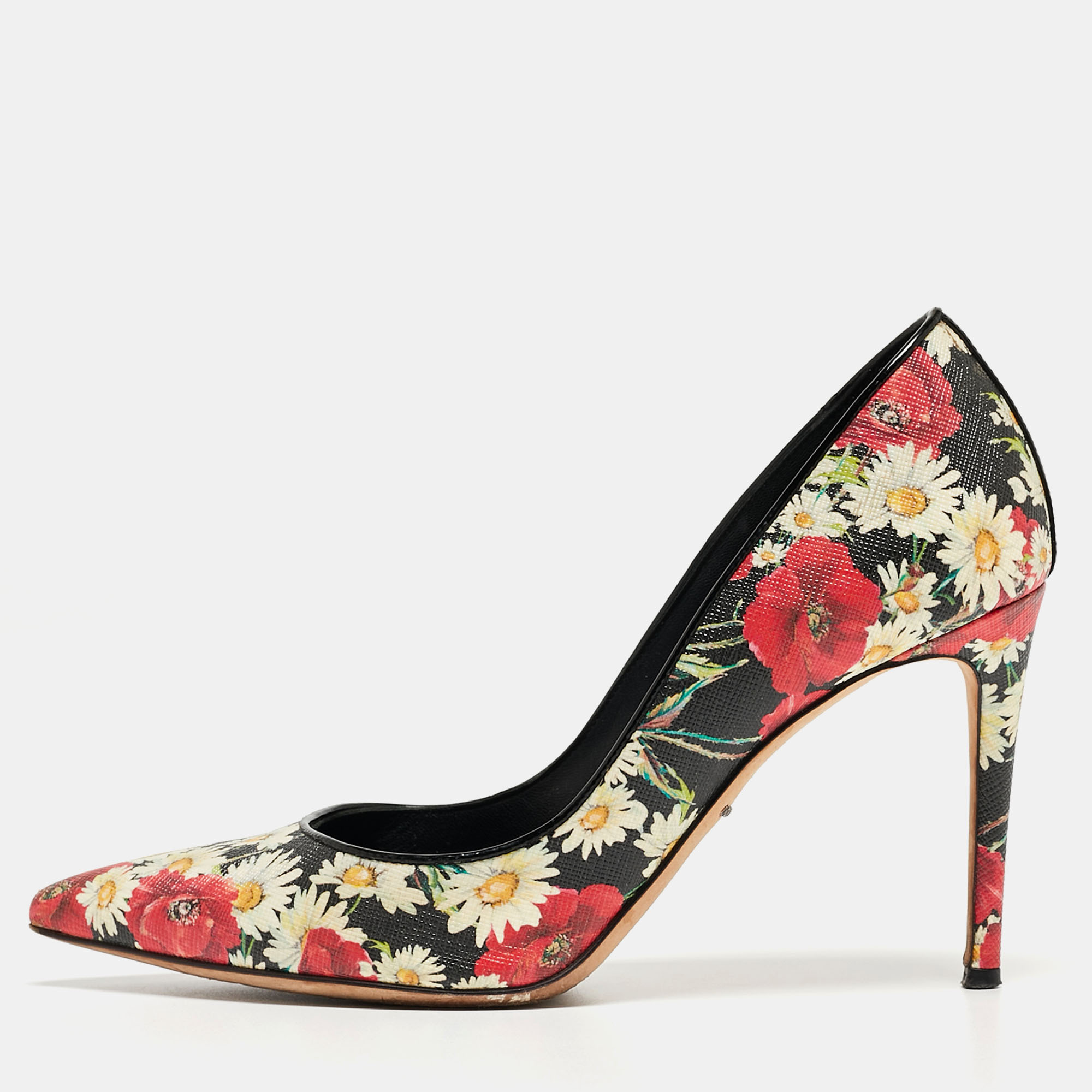 

Dolce & Gabbana Tricolor Floral Print Textured Leather Pointed Toe Pumps Size, Black