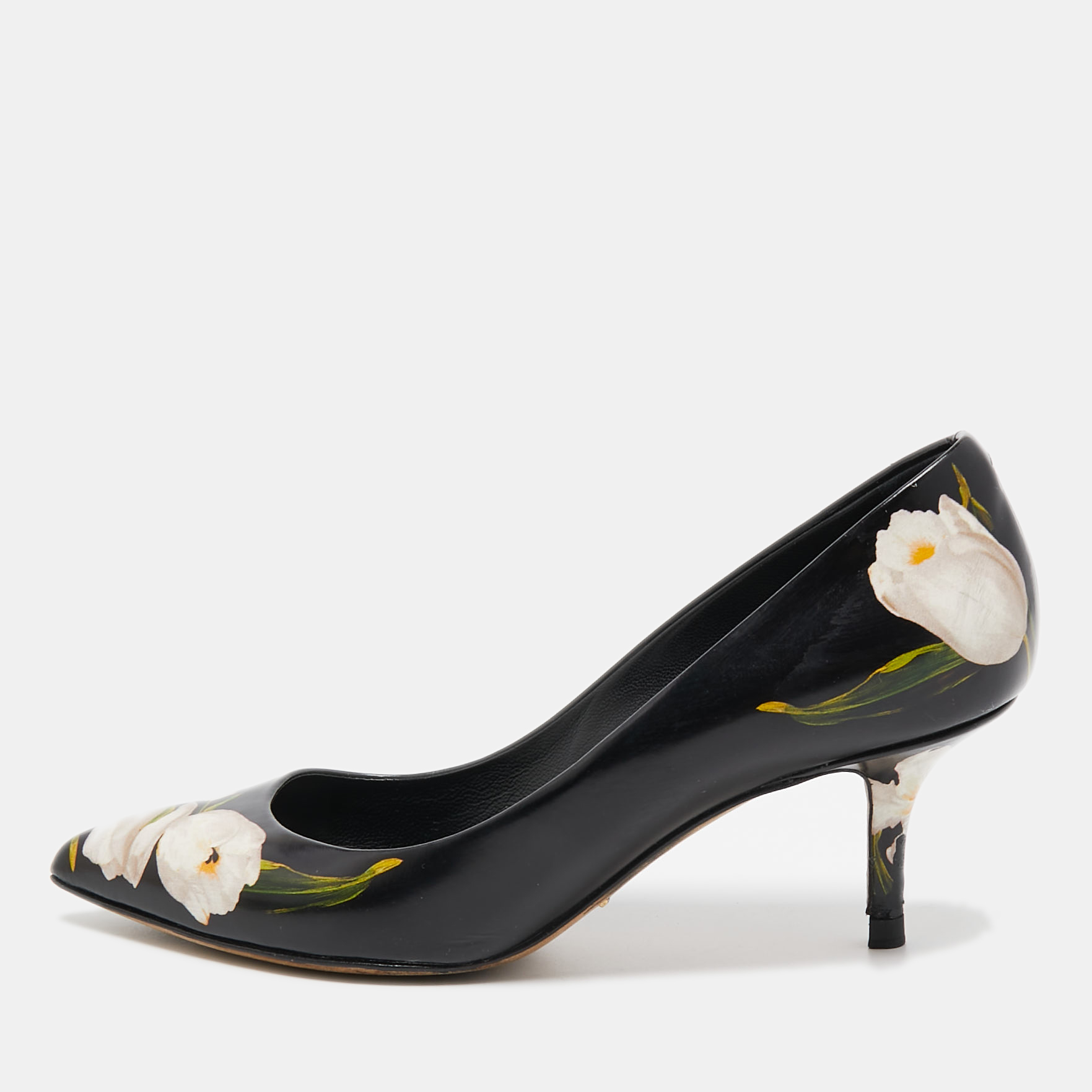 

Dolce & Gabbana Black Floral Print Leather Pointed Toe Pumps Size