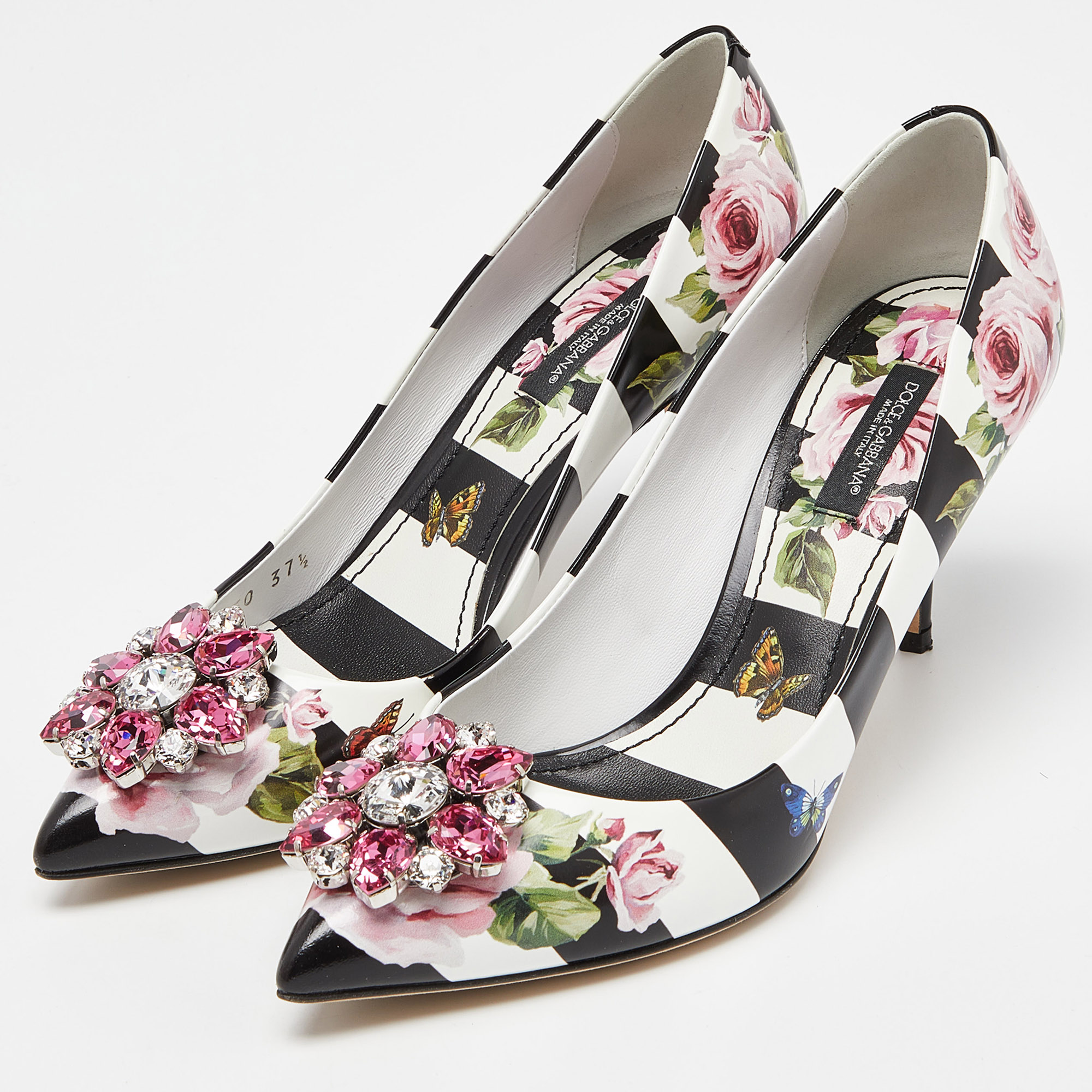

Dolce & Gabbana Multicolor Floral Print Leather Crystal Embellished Pumps Size