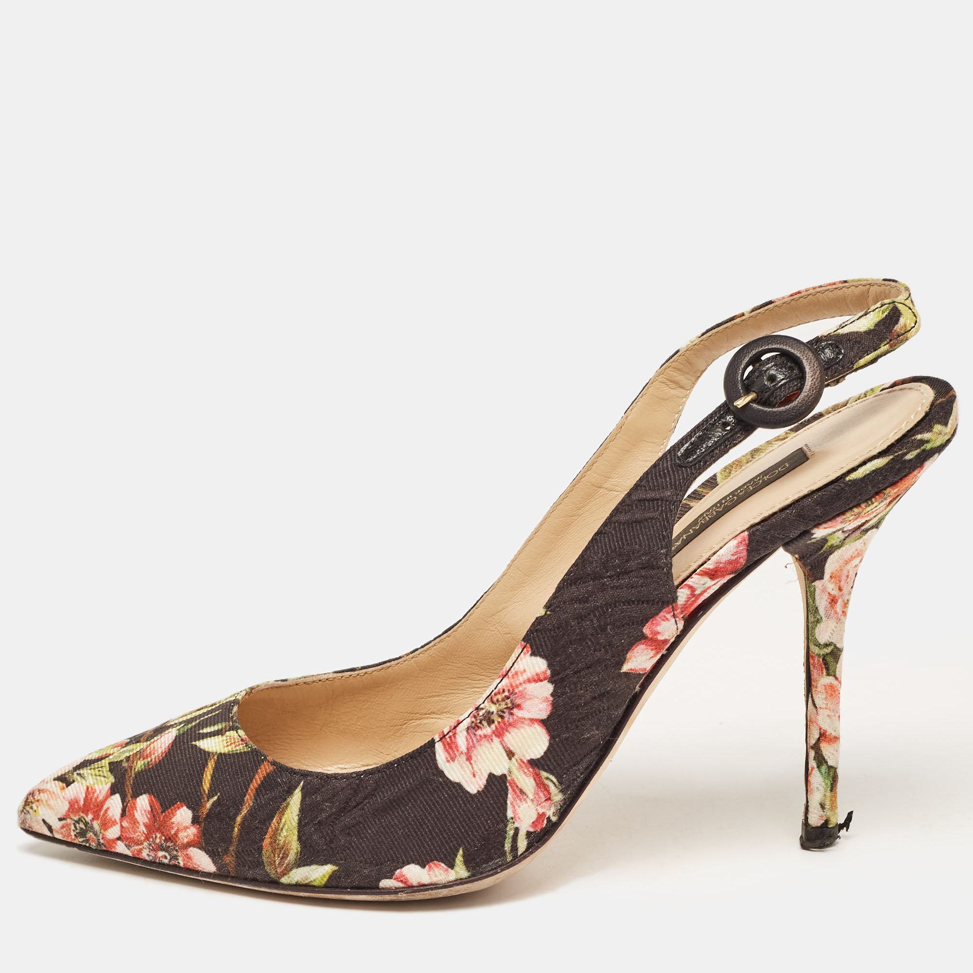 

Dolce & Gabbana Multicolor Floral Print Brocade Slingback Pointed Toe Pumps Size