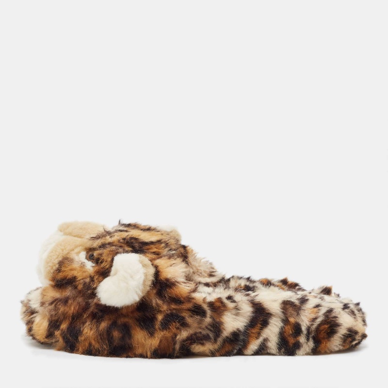 Pre-owned Dolce & Gabbana Brown Leopard Print Fur Plush Flat Slides Size 37