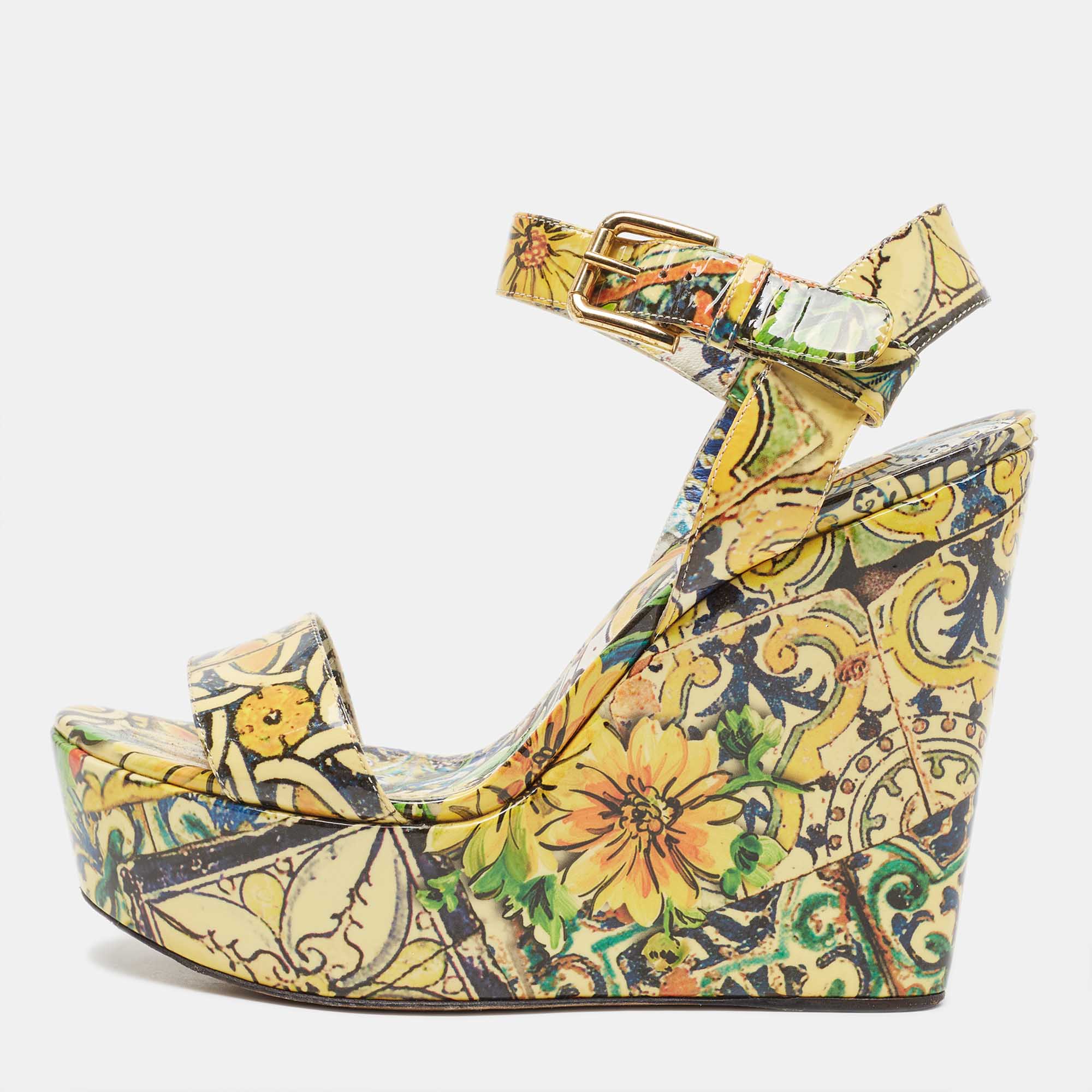 

Dolce & Gabbana Multicolor Patent Wedge Platform Ankle Strap Sandals Size