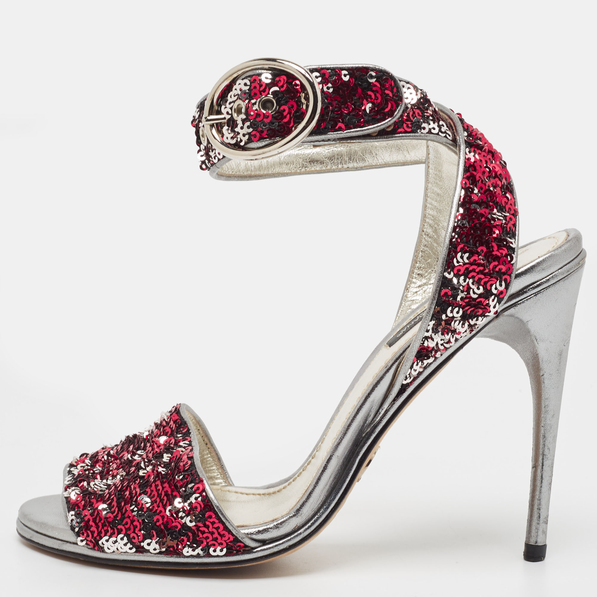 

Dolce & Gabbana Metallic Pink/Silver Sequins Ankle Strap Sandals Size