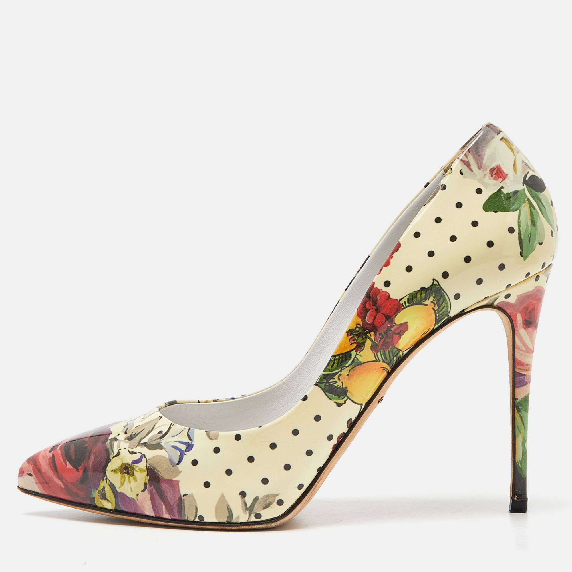Pre-owned Dolce & Gabbana Multicolor Floral Print Patent Leather Pointed Toe Pumps Size 38
