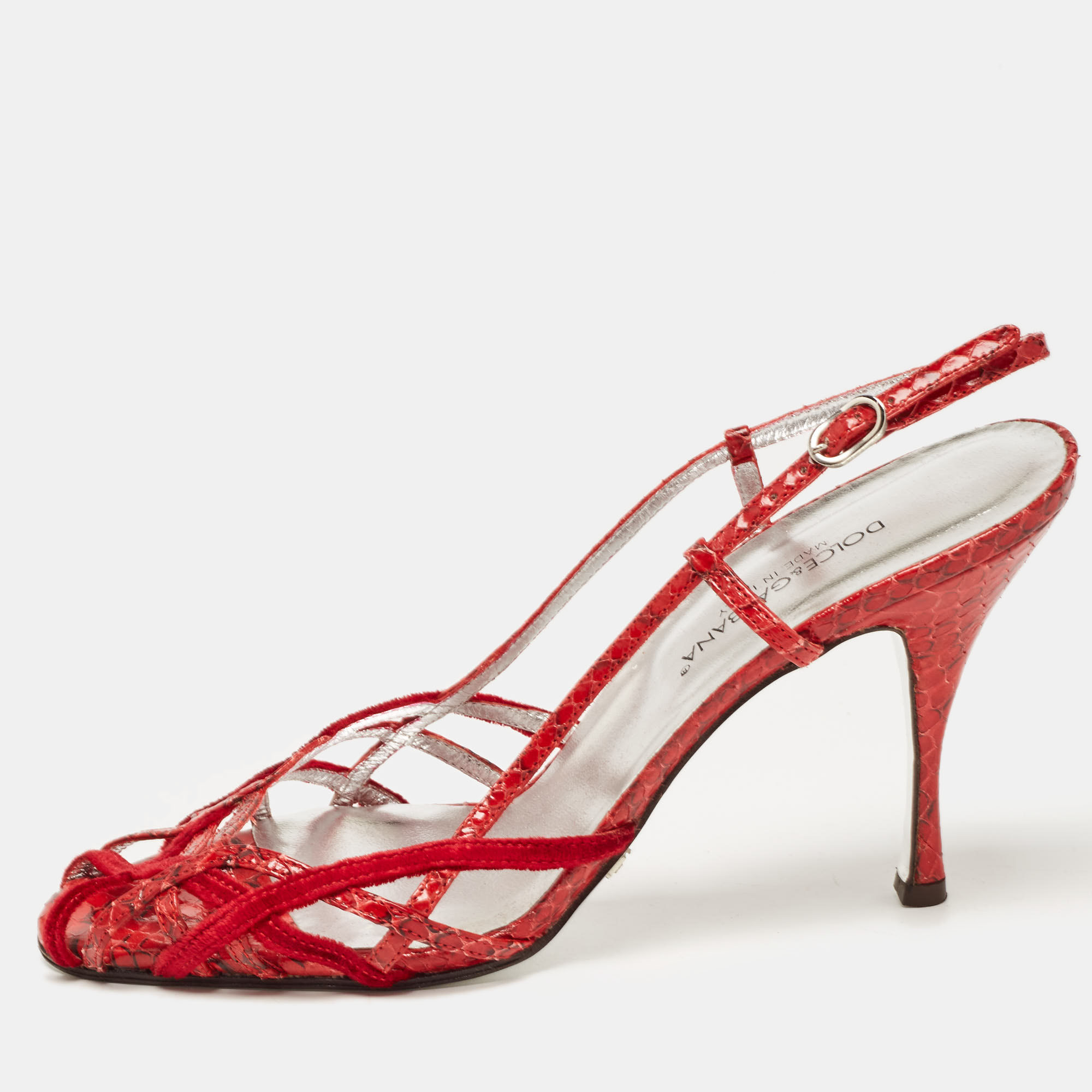 

Dolce & Gabbana Red Python Leather Ankle Strap Sandals Size