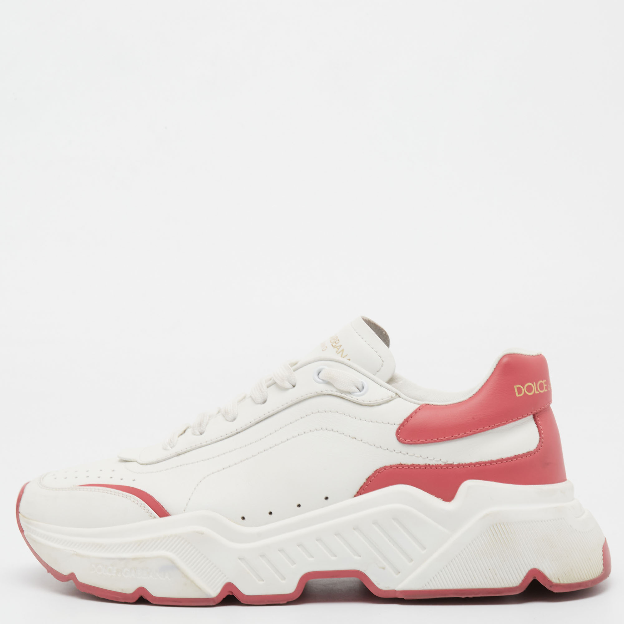 

Dolce & Gabbana White/Pink Leather Daymaster Sneakers Size