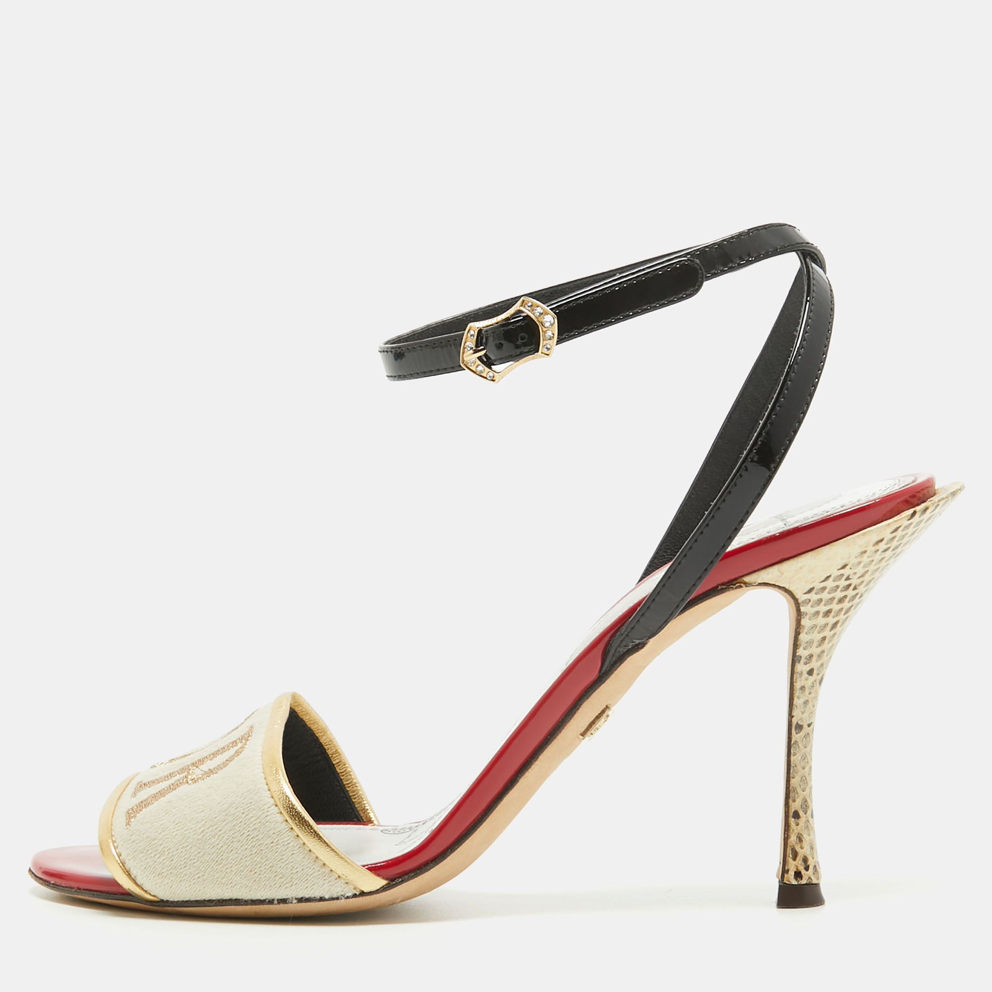 

Dolce & Gabbana Multicolor Canvas Amore Ankle Strap Sandals Size