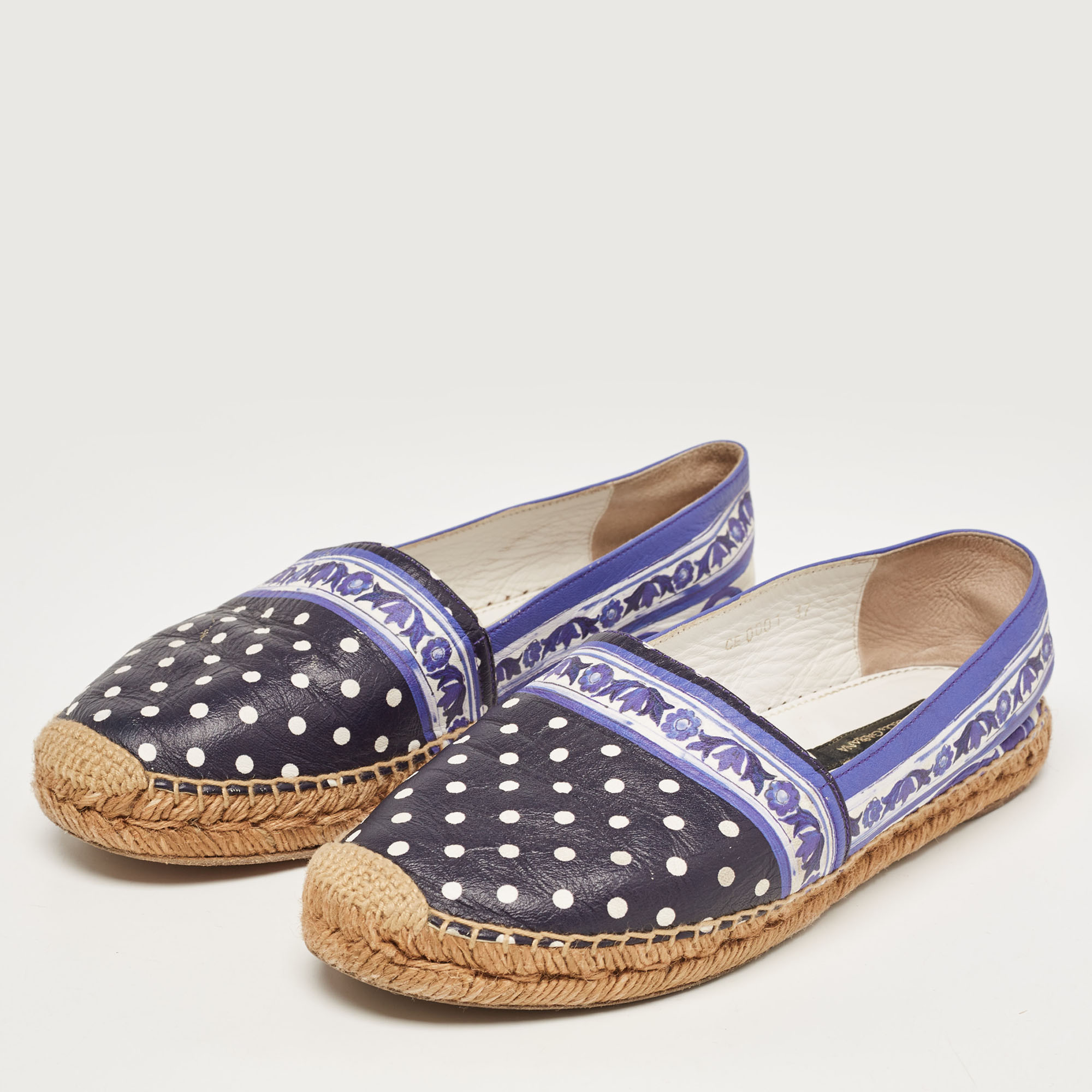 

Dolce & Gabbana Tricolor Printed Leather Espadrille Flats Size, Navy blue