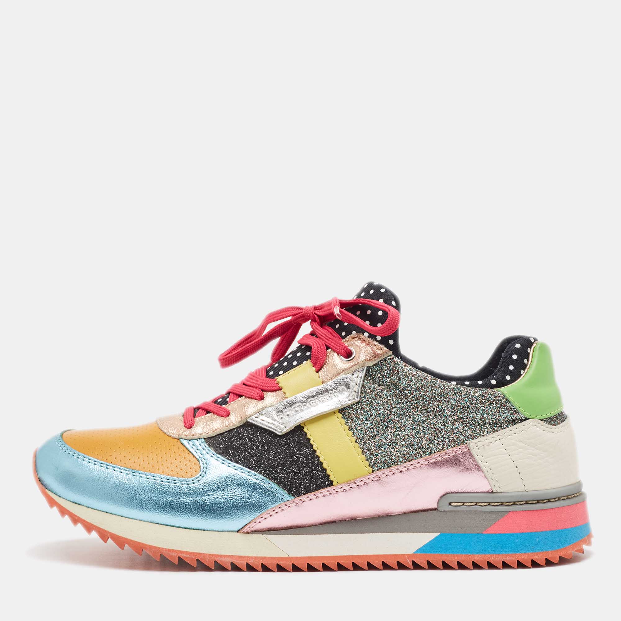

Dolce & Gabbana Multicolor Leather and Glitter Low Top Sneakers Size
