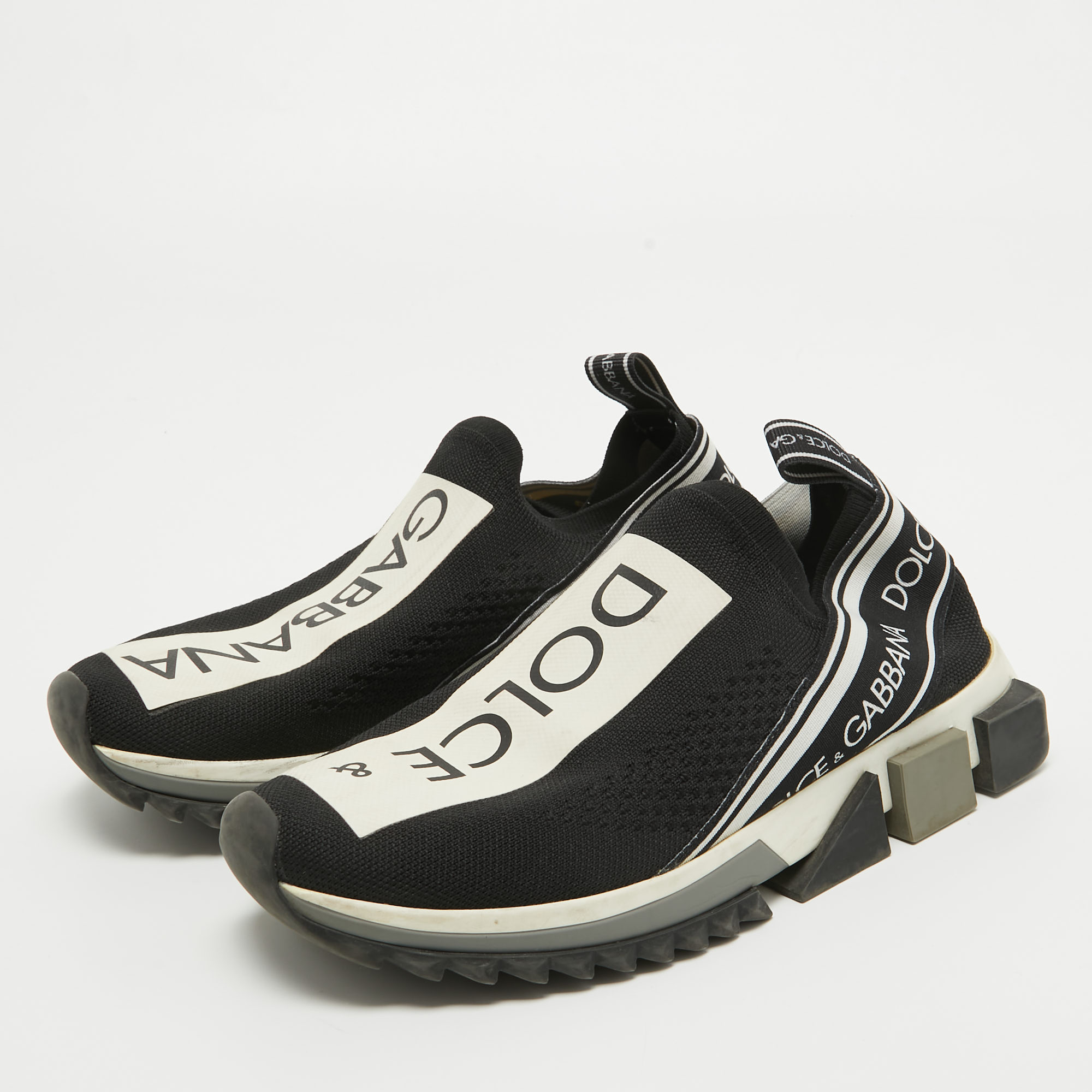 

Dolce & Gabbana Black/White Knit Fabric Sorrento Sneakers Size