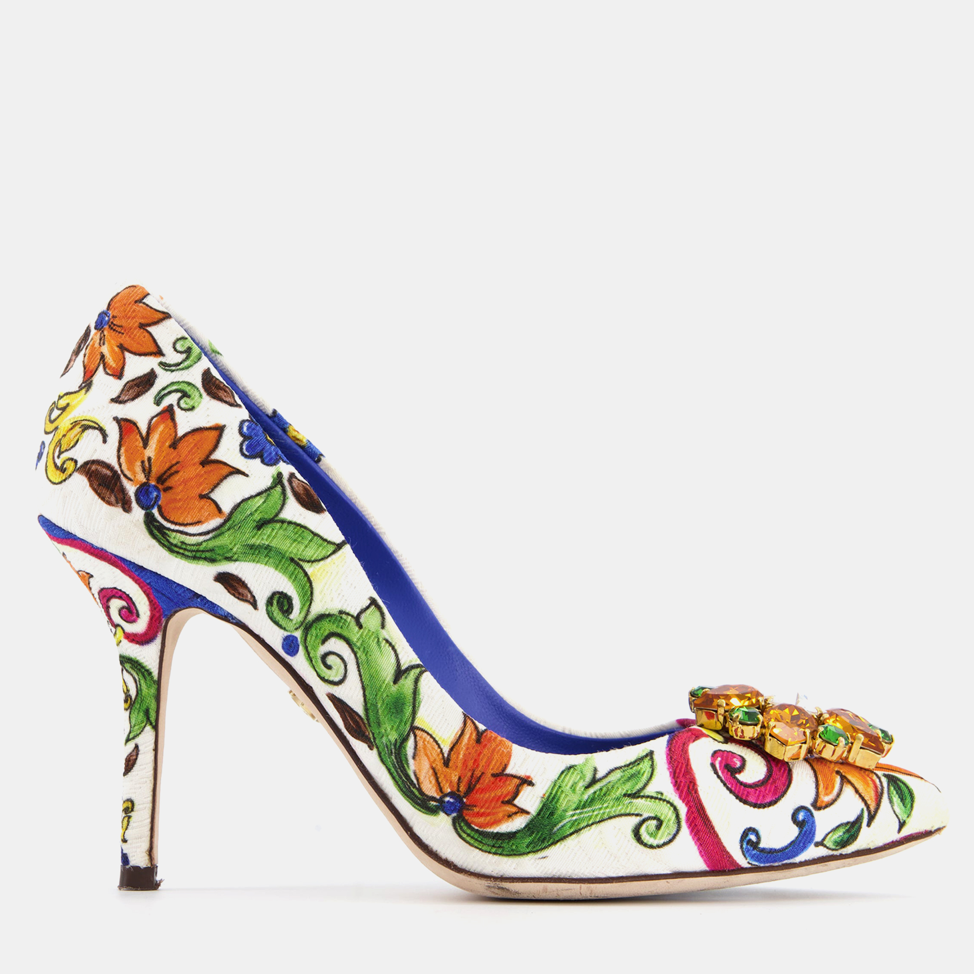 

Dolce & Gabbana Multicolour Flower Print Heels with Crystal Detailing Size EU, Multicolor