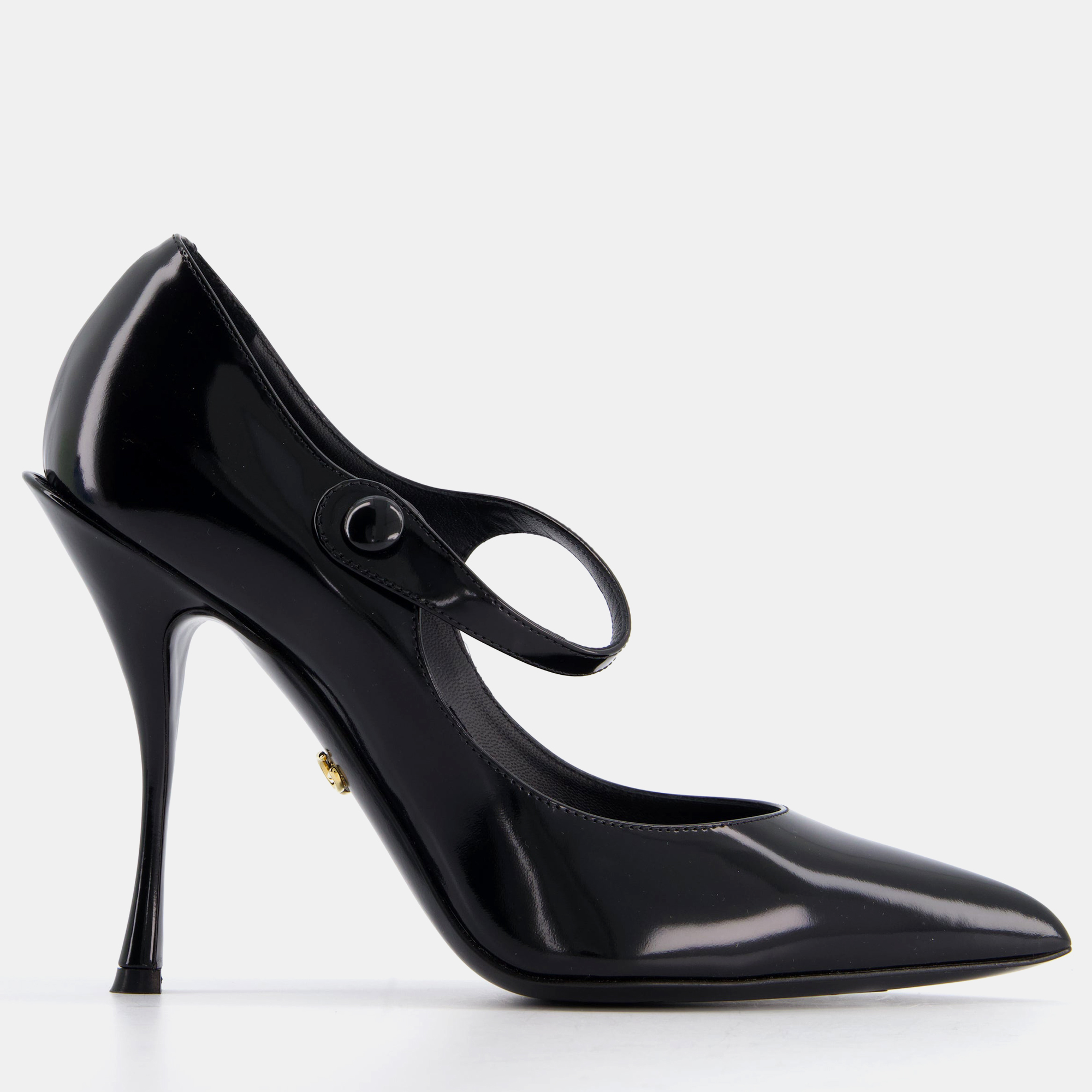 

Dolce & Gabbana Black Pointed Patent Mary Jane Heels with Strap Detail Size EU