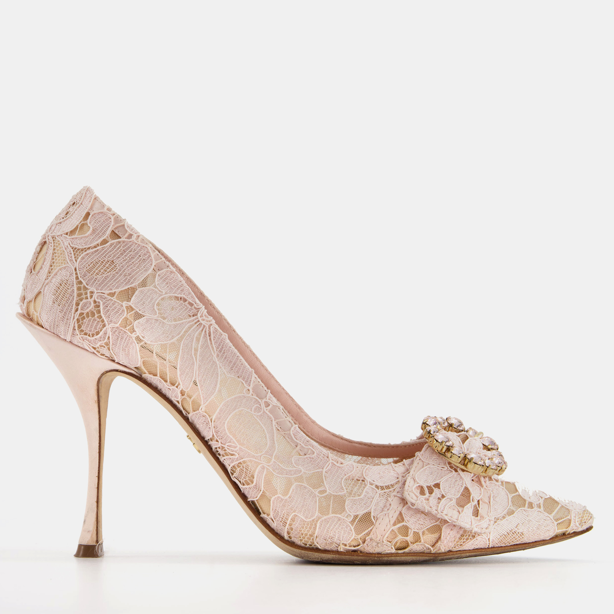 

Dolce & Gabbana Pink Floral Heels with Crystal Detailing Size EU