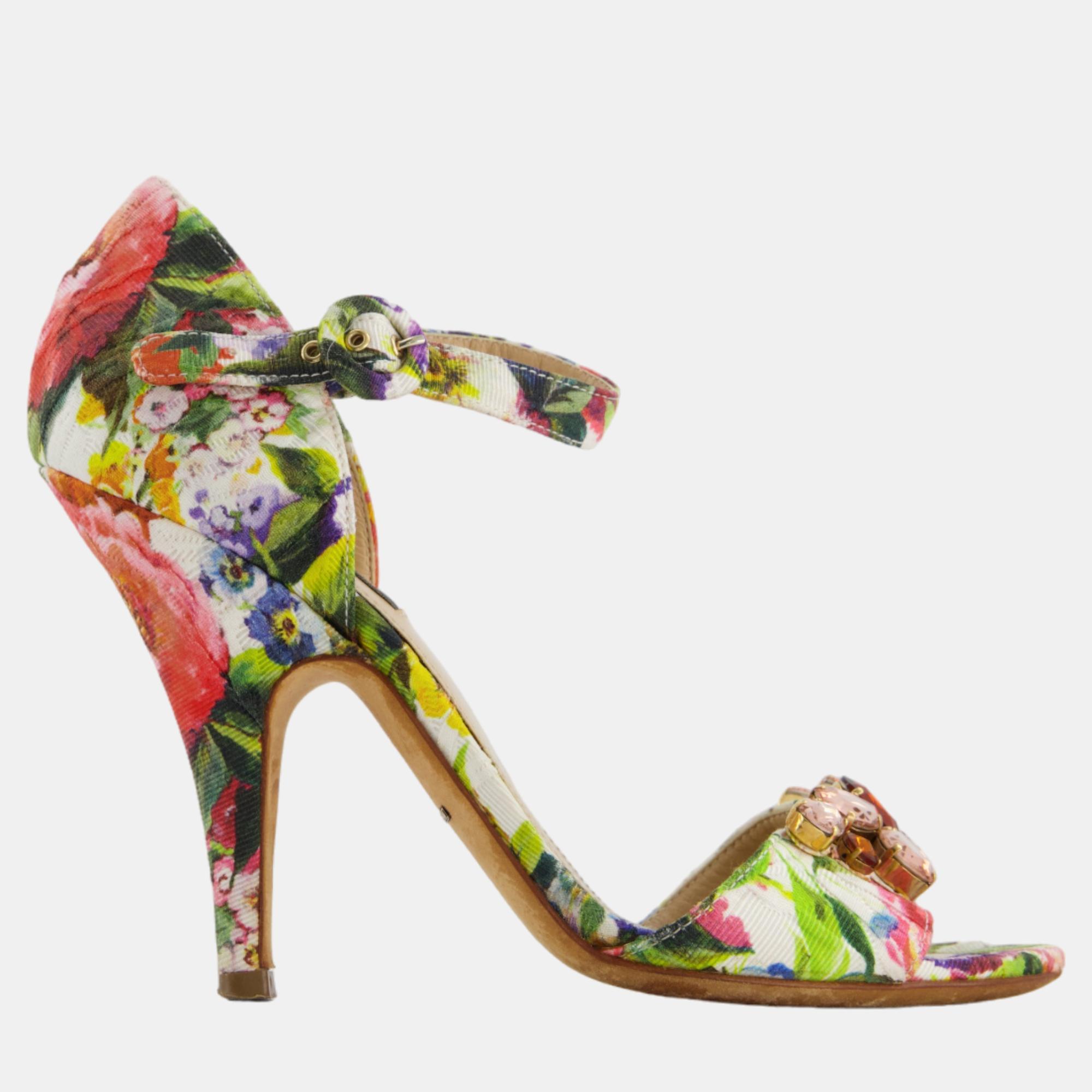 

Dolce & Gabbana Floral Embellished Toe Heeled Sandal Size, Multicolor