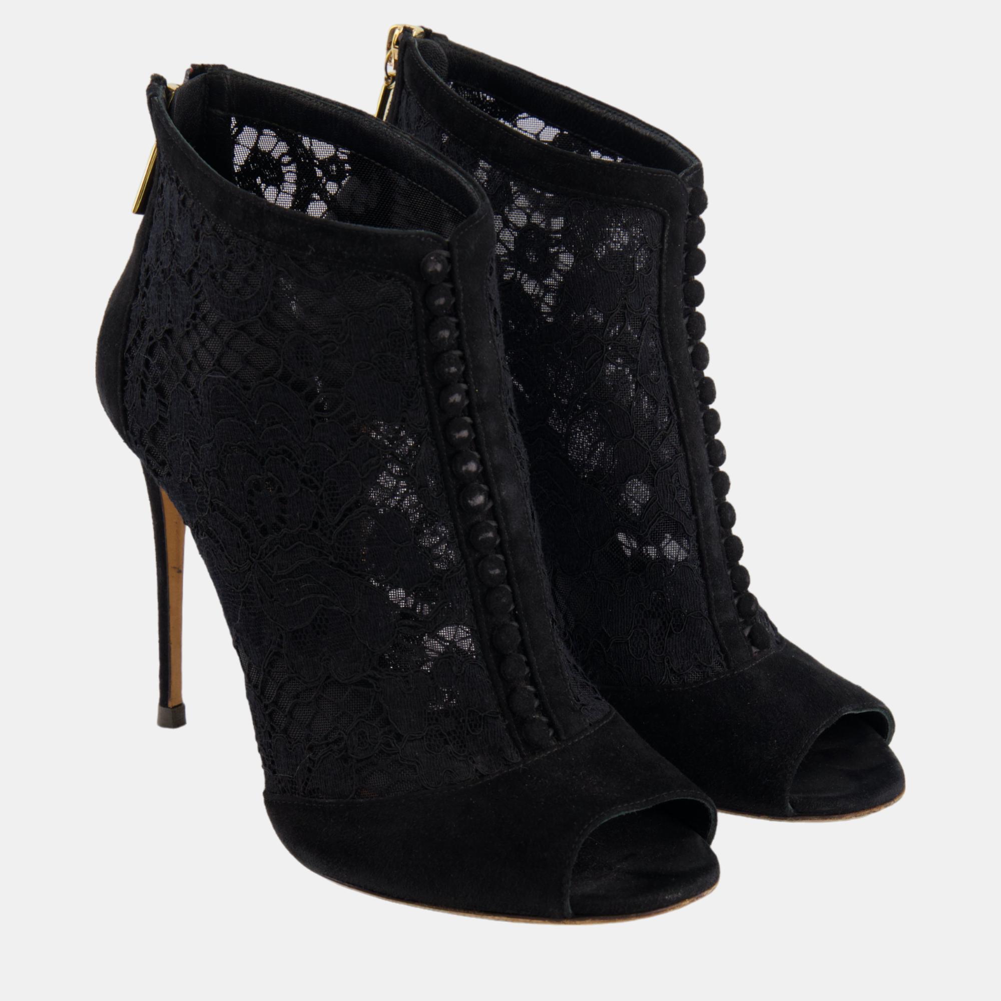 

Dolce & Gabbana Black Suede and Lace Ankle Boot Heels Size EU