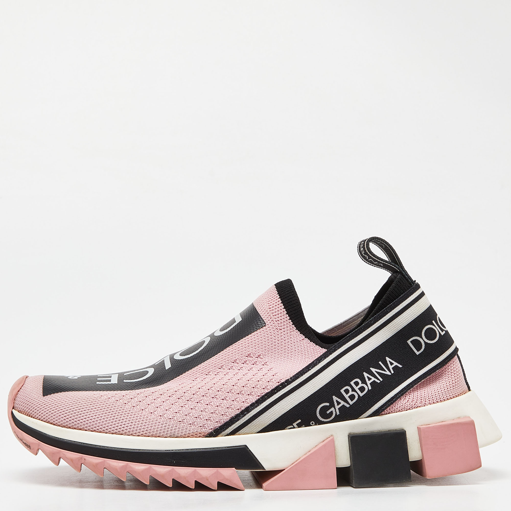 

Dolce & Gabbana Pink/Black Knit Fabric Sorrento Slip-On Sneakers Size