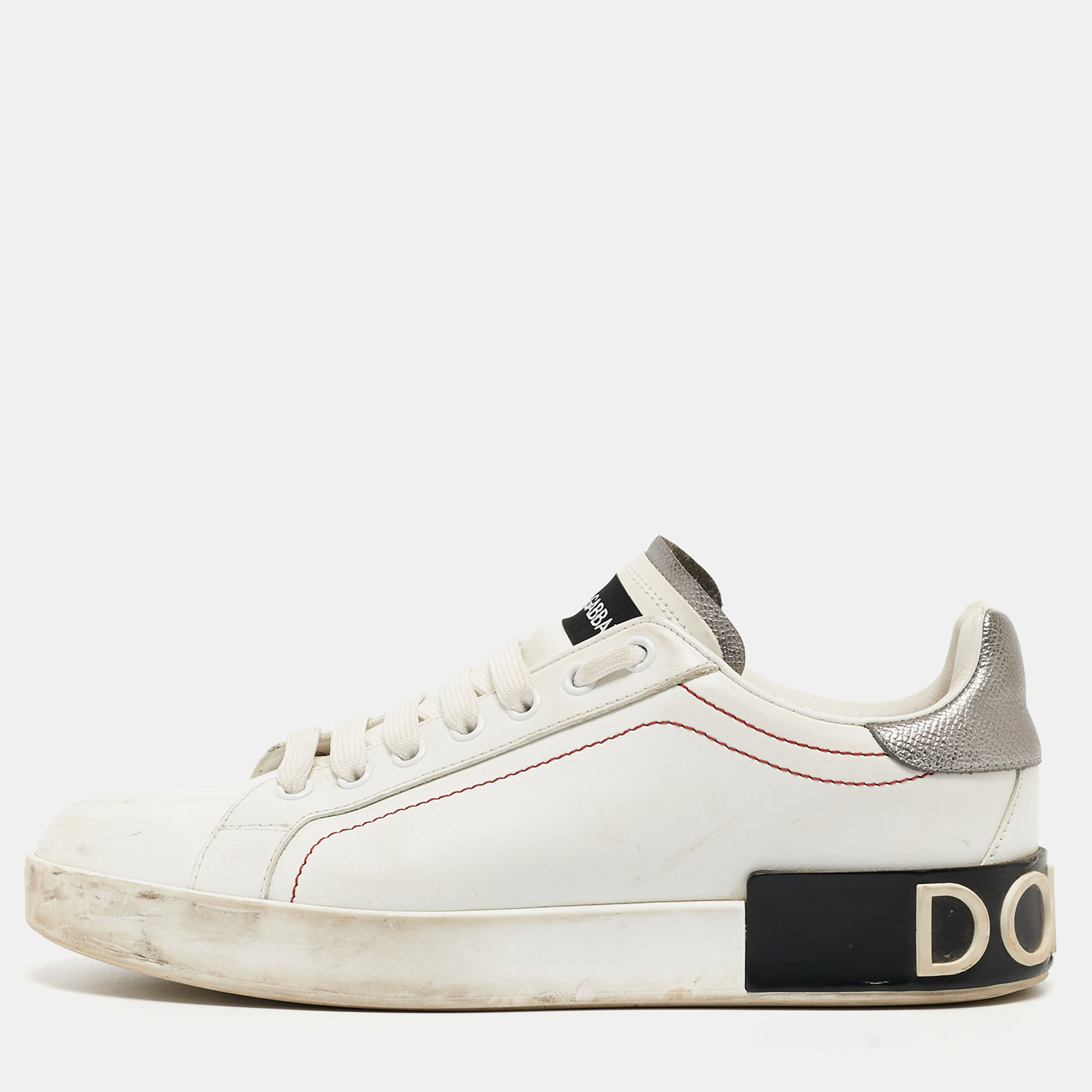 Pre-owned Dolce & Gabbana White Leather Portofino Sneakers Size 39