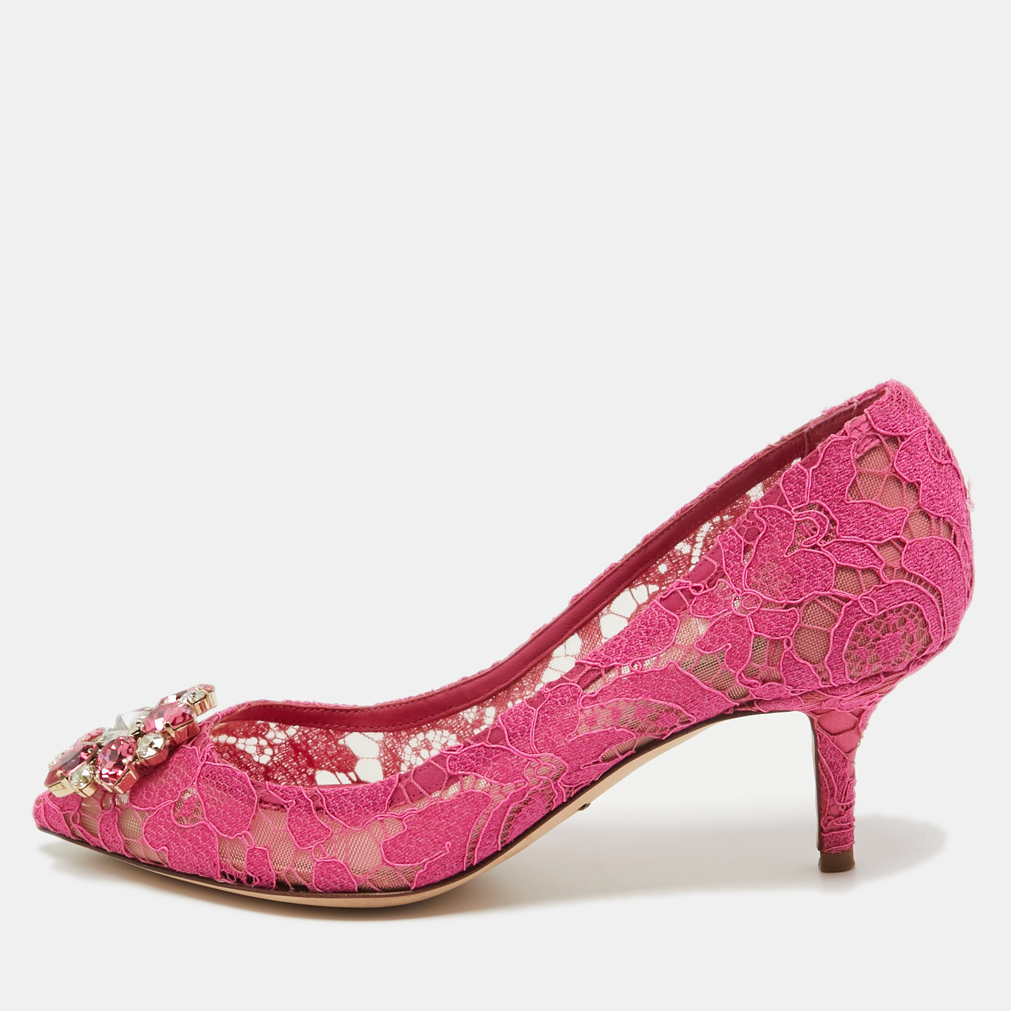 Dolce & Gabbana Fuchsia Pink Lace Bellucci Pumps Size 39