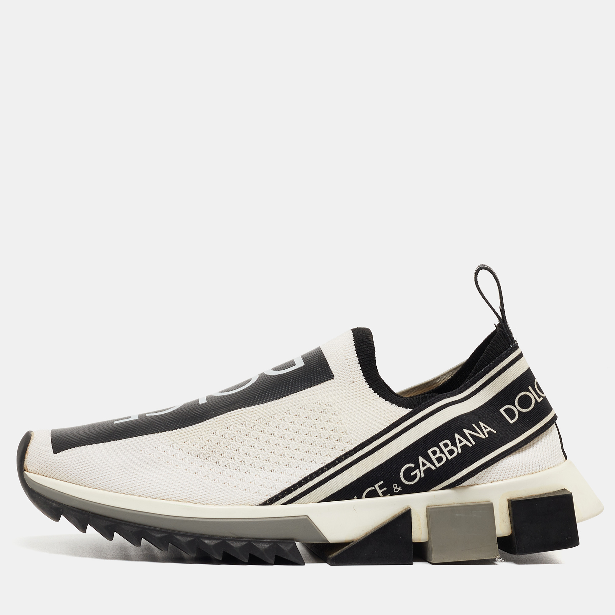 

Dolce & Gabbana White/Black Knit Fabric Sorrento Sneakers Size