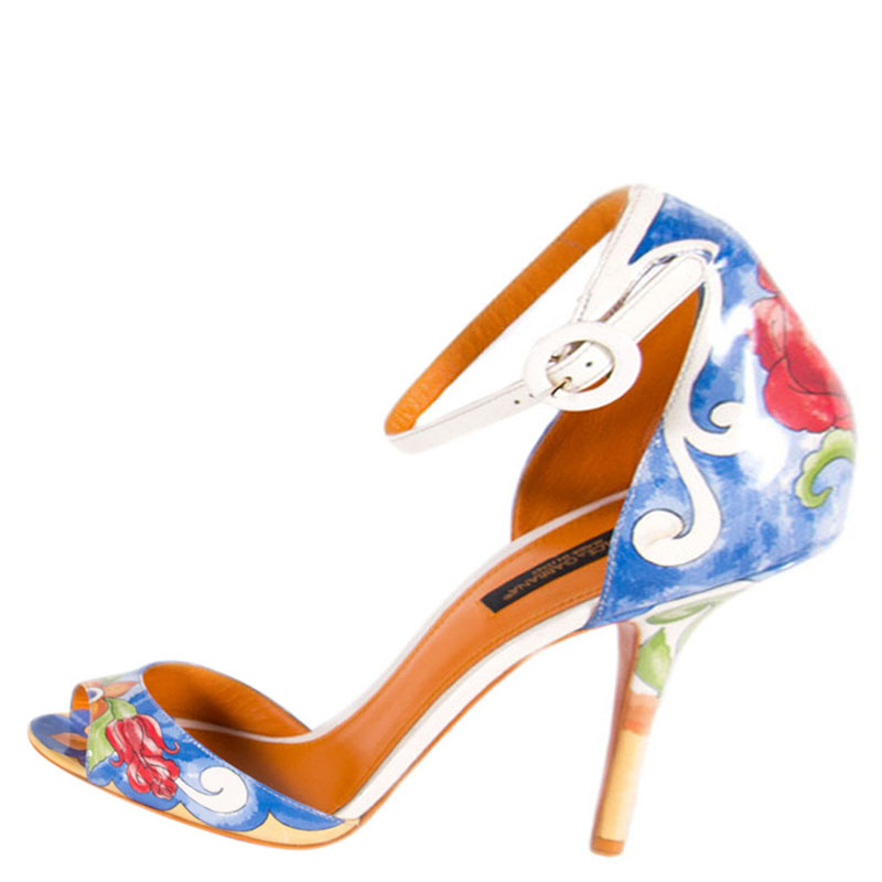 

Dolce and Gabbana Multicolor Keira Majolica Printed Ankle Strap Sandals Size