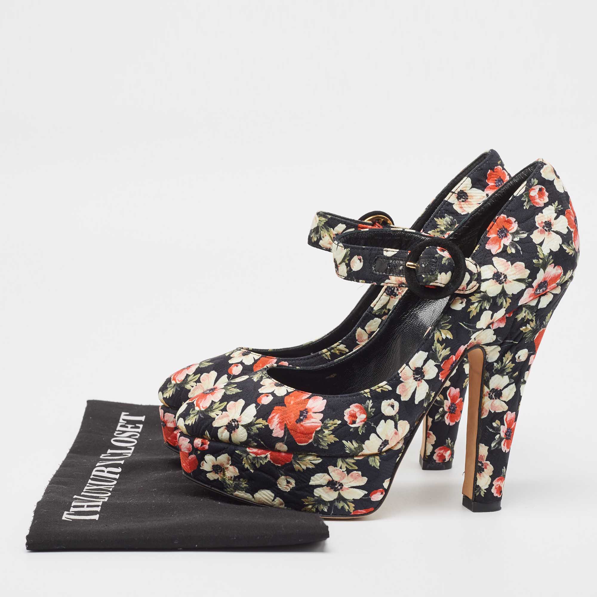 Dolce & Gabbana Multicolor Brocade Fabric Mary Jane Pumps Size 37.5 