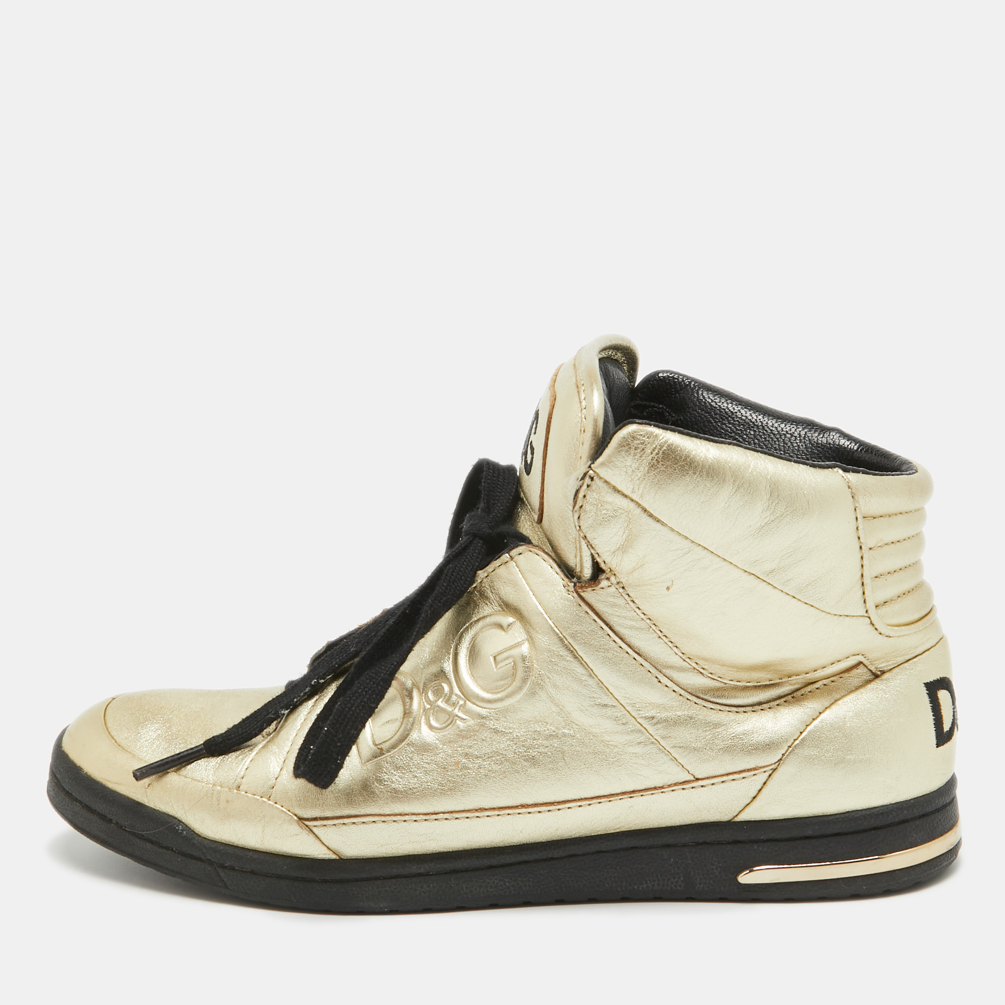 

Dolce & Gabbana Gold Leather High Top Sneakers Size, Metallic
