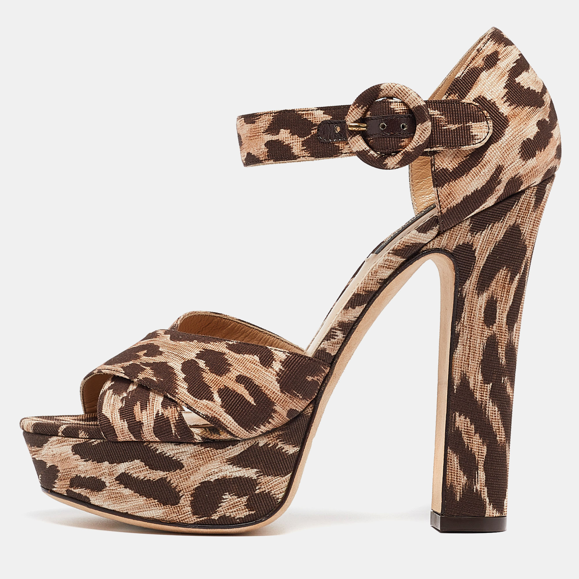 

Dolce & Gabbana Brown Leopard Print Canvas Platform Sandals Size