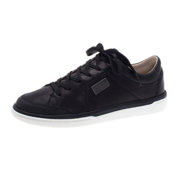 Pre Owned Dolce and Gabbana Black Leather Logo Plaque Sneakers Size 39