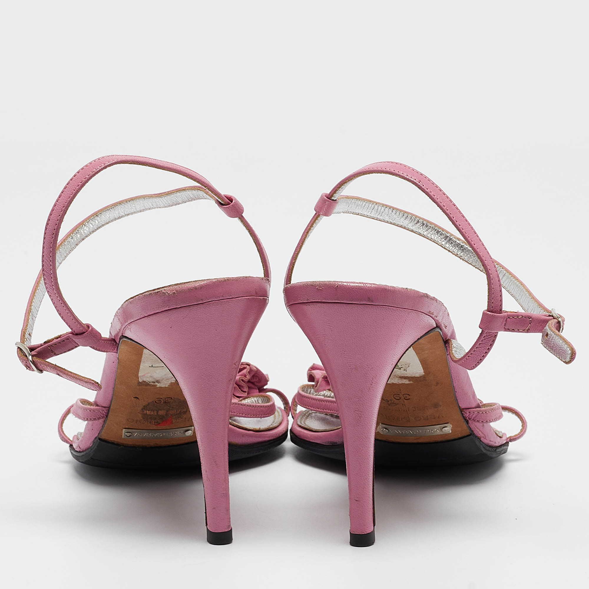 Dolce & Gabbana Pink Leather Ankle Strap Sandals Size 39 