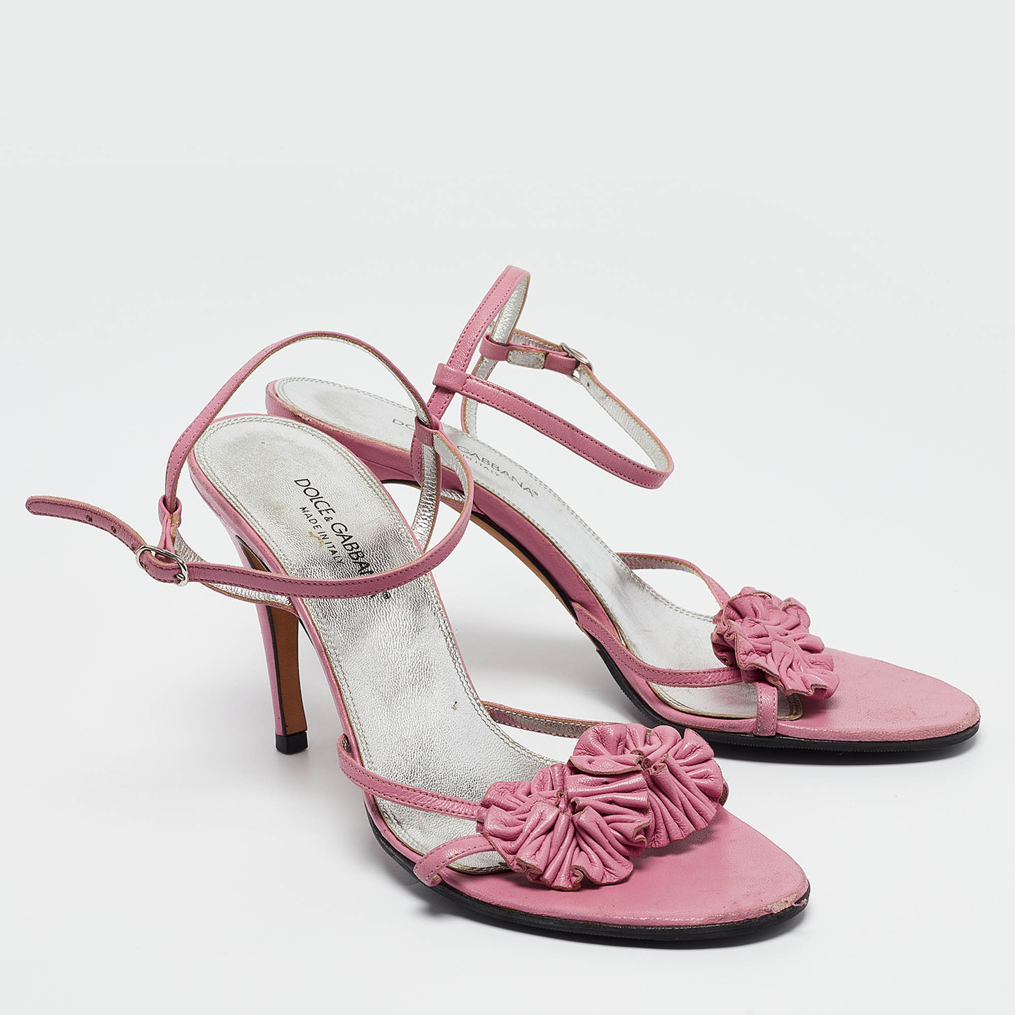 Dolce & Gabbana Pink Leather Ankle Strap Sandals Size 39 