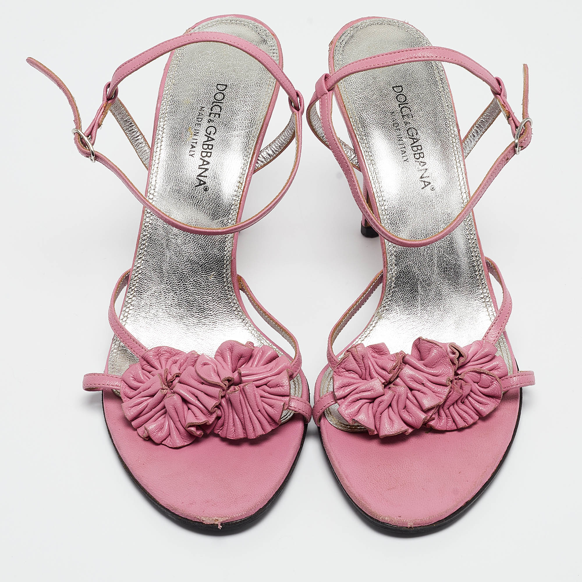 Dolce & Gabbana Pink Leather Ankle Strap Sandals Size 39 