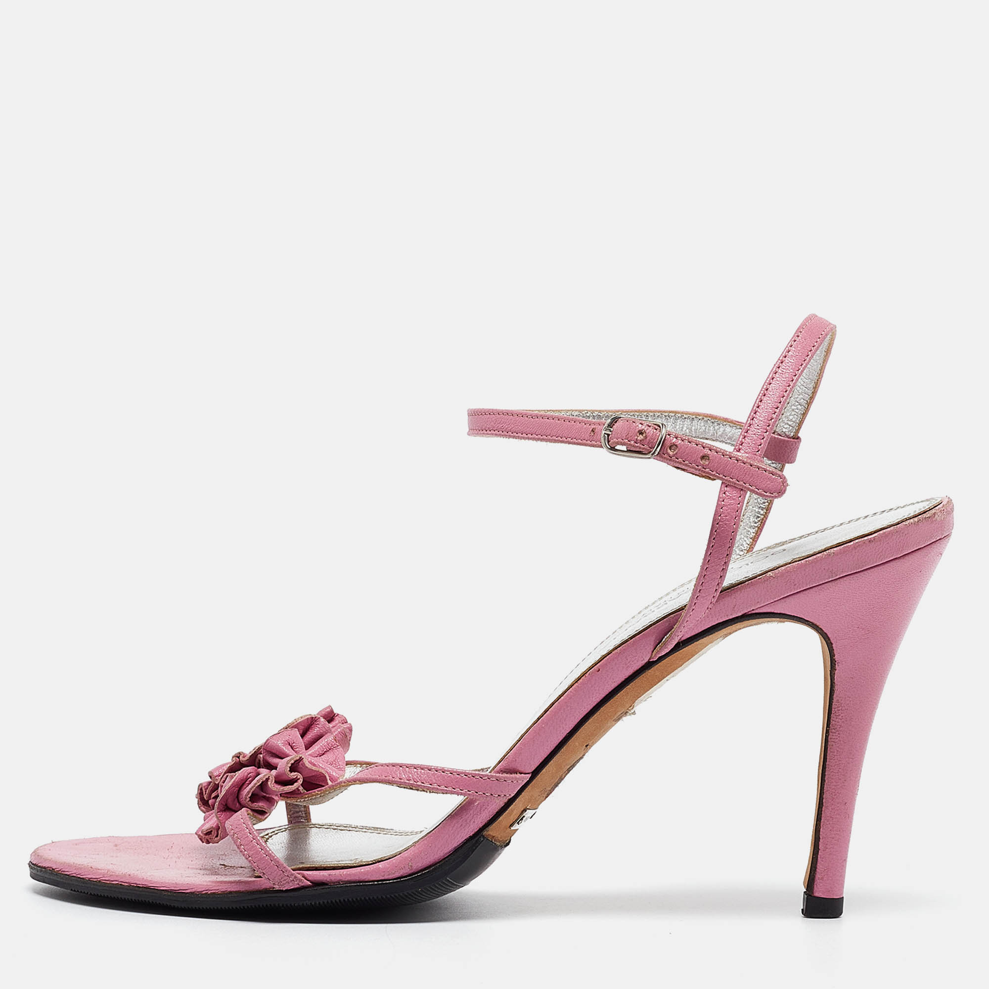 

Dolce & Gabbana Pink Leather Ankle Strap Sandals Size