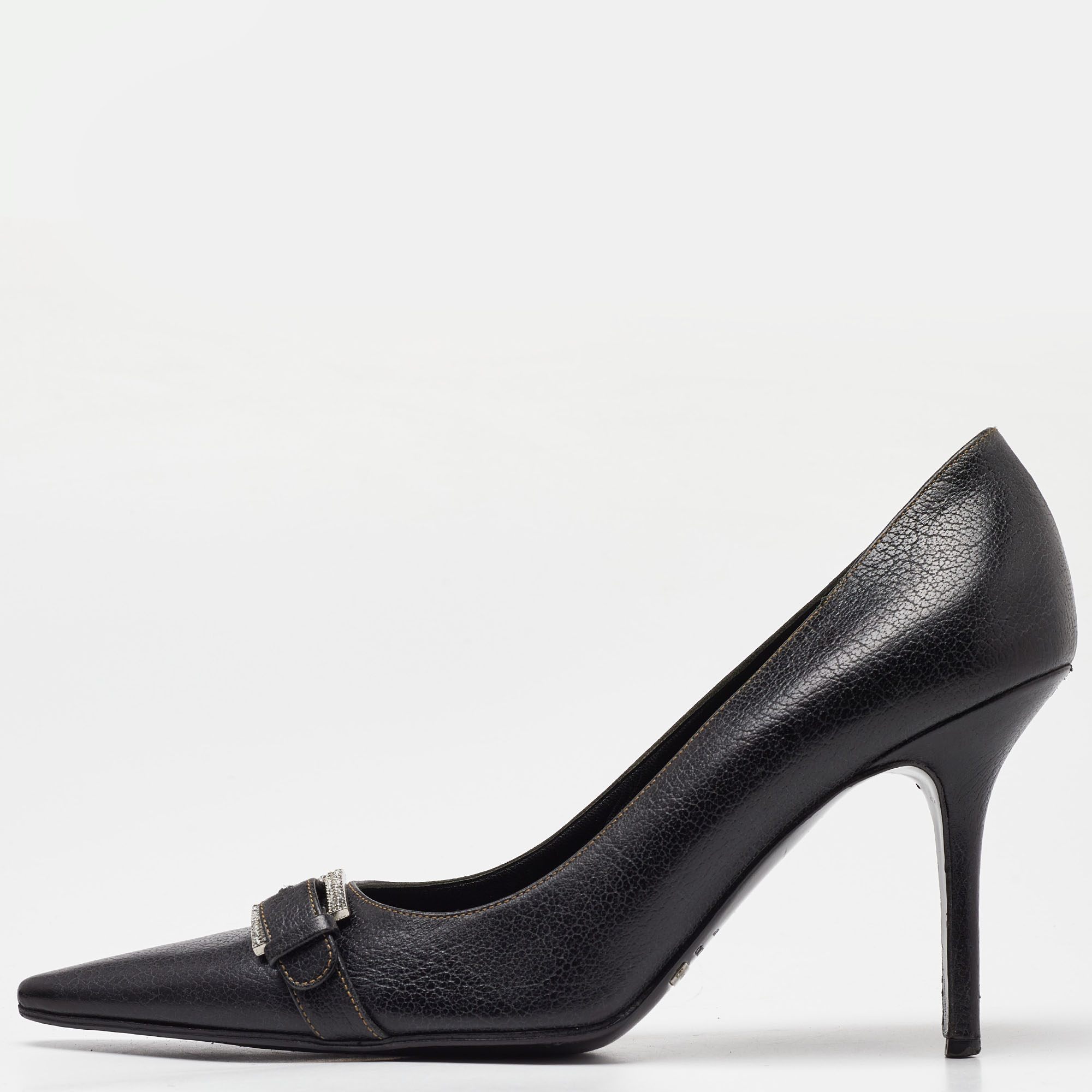 

Dolce & Gabbana Black Leather Buckle Pointed Toe Pumps Size