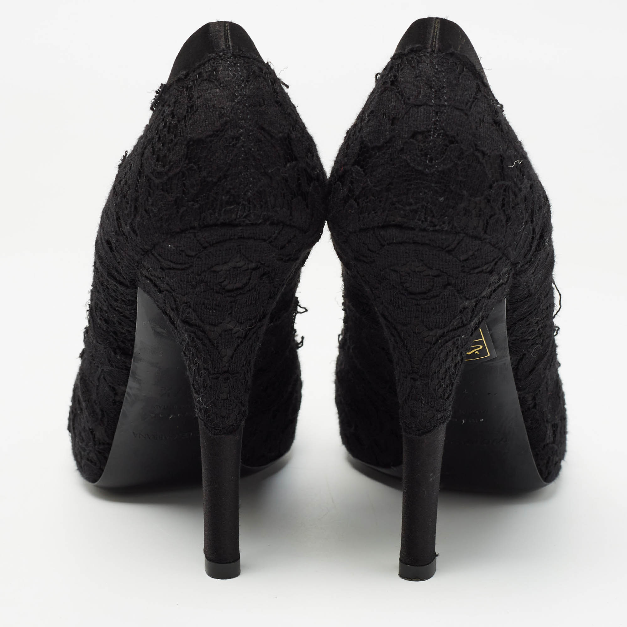 Dolce & Gabbana Black Lace and Satin Round Toe Pumps Size 37.5 
