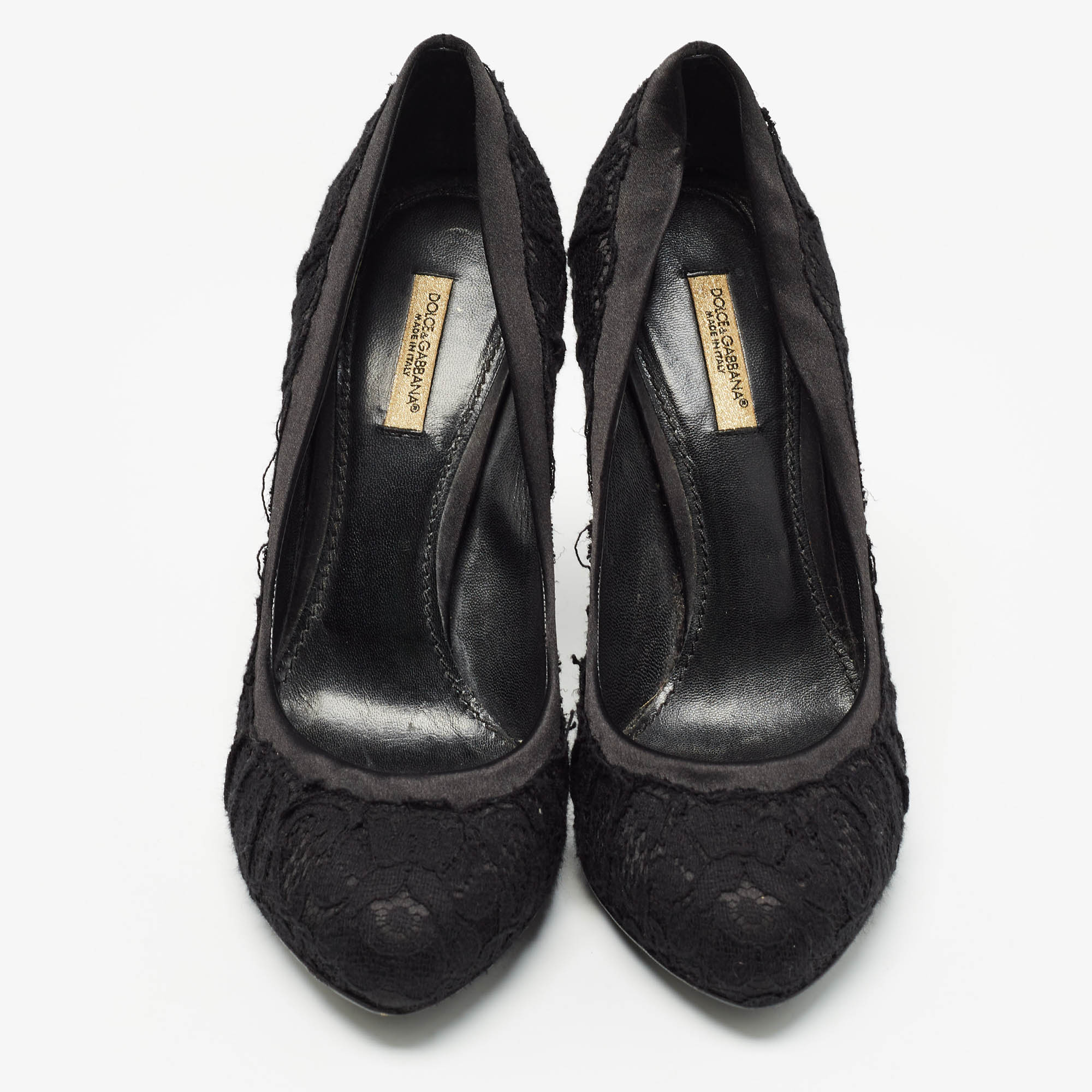 Dolce & Gabbana Black Lace and Satin Round Toe Pumps Size 37.5 