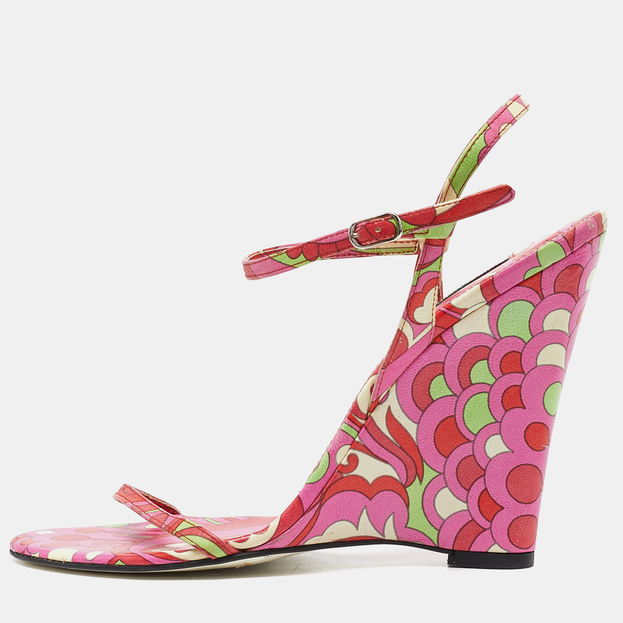 

Dolce & Gabbana Multicolor Print Leather Wedge Sandals Size