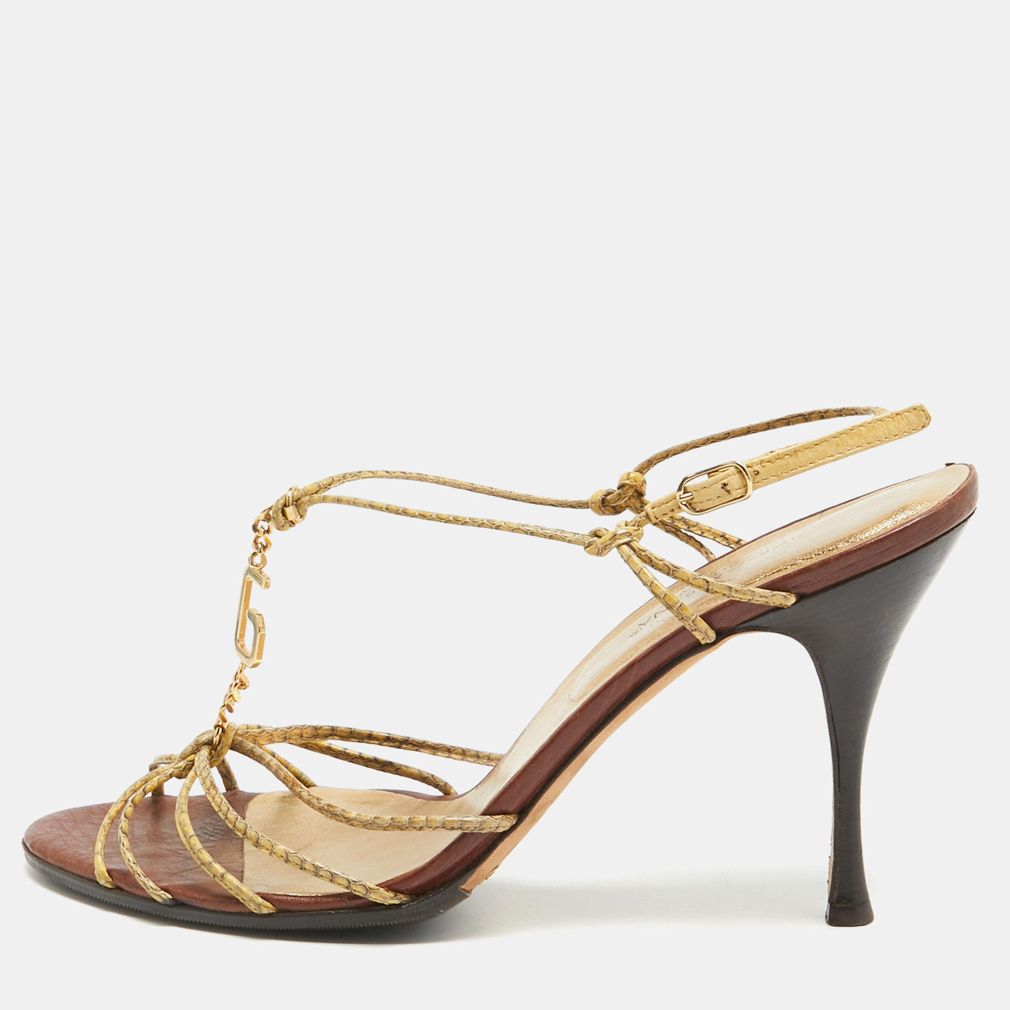 

Dolce & Gabbana Yellow Python Embossed Slingback Sandals Size