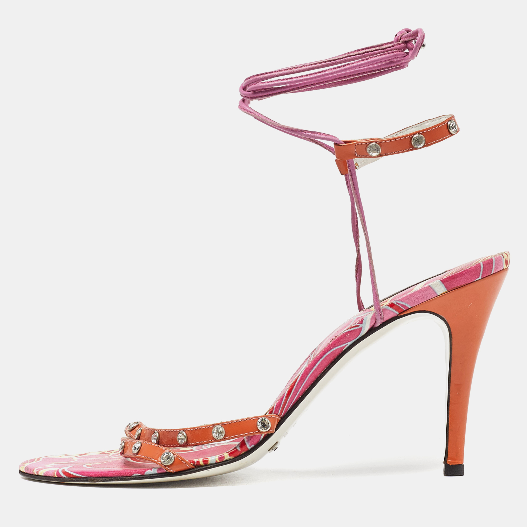 

Dolce & Gabbana Multicolor Patent and Leather Ankle Tie Open Toe Sandals Size