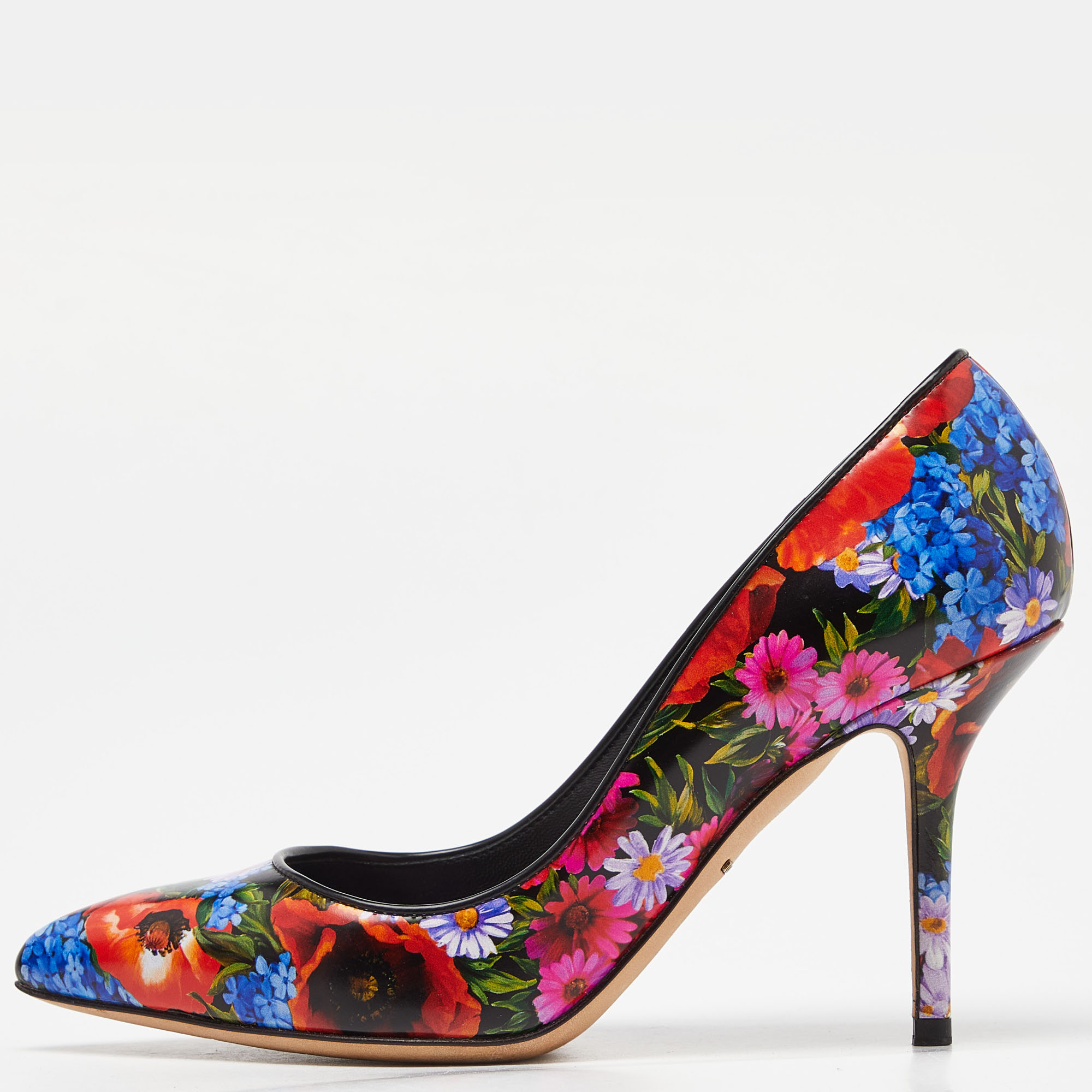 Pre-owned Dolce & Gabbana Multicolor Floral Print Leather Pointed Toe Pumps Size 36.5