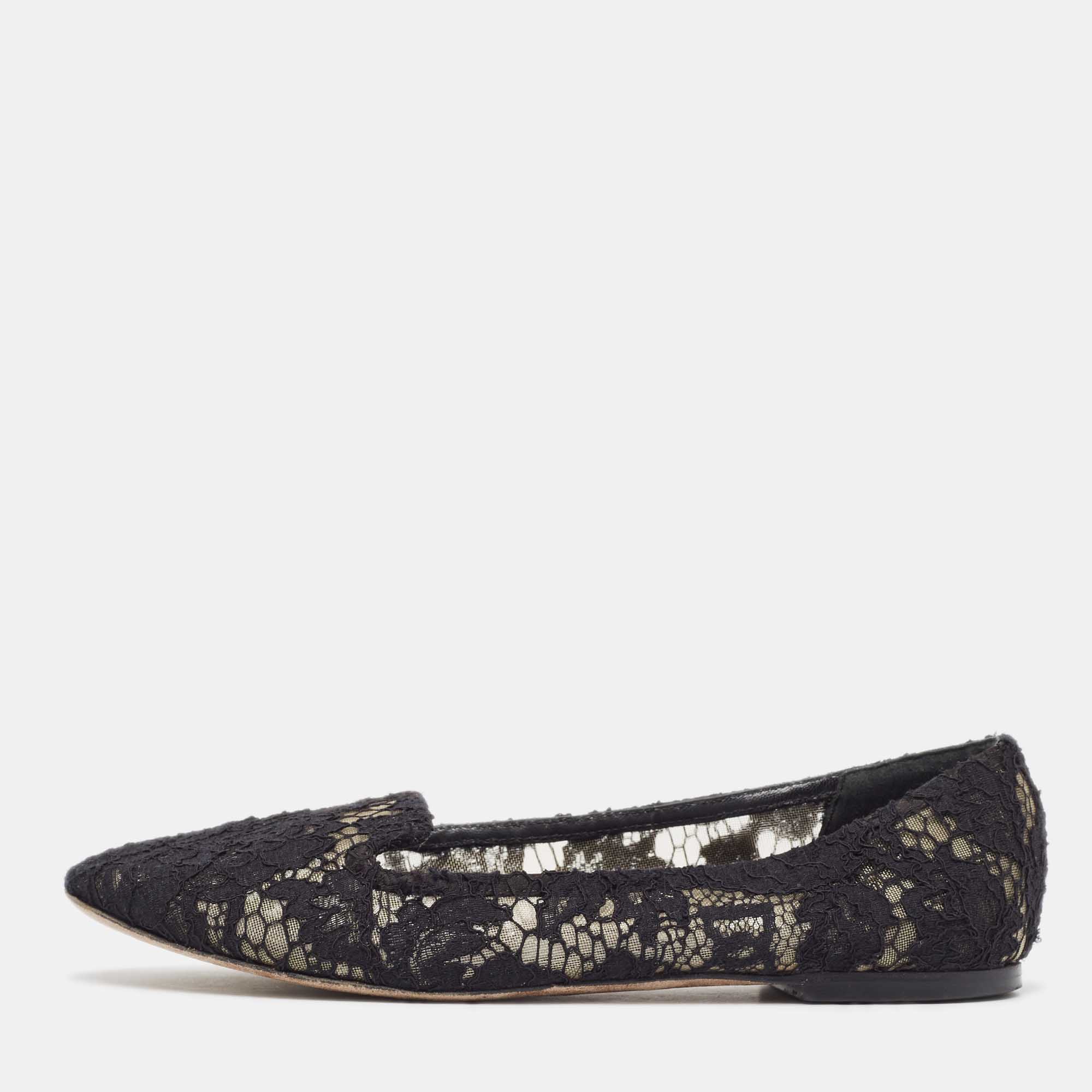 

Dolce & Gabbana Black Lace Smoking Slippers Size