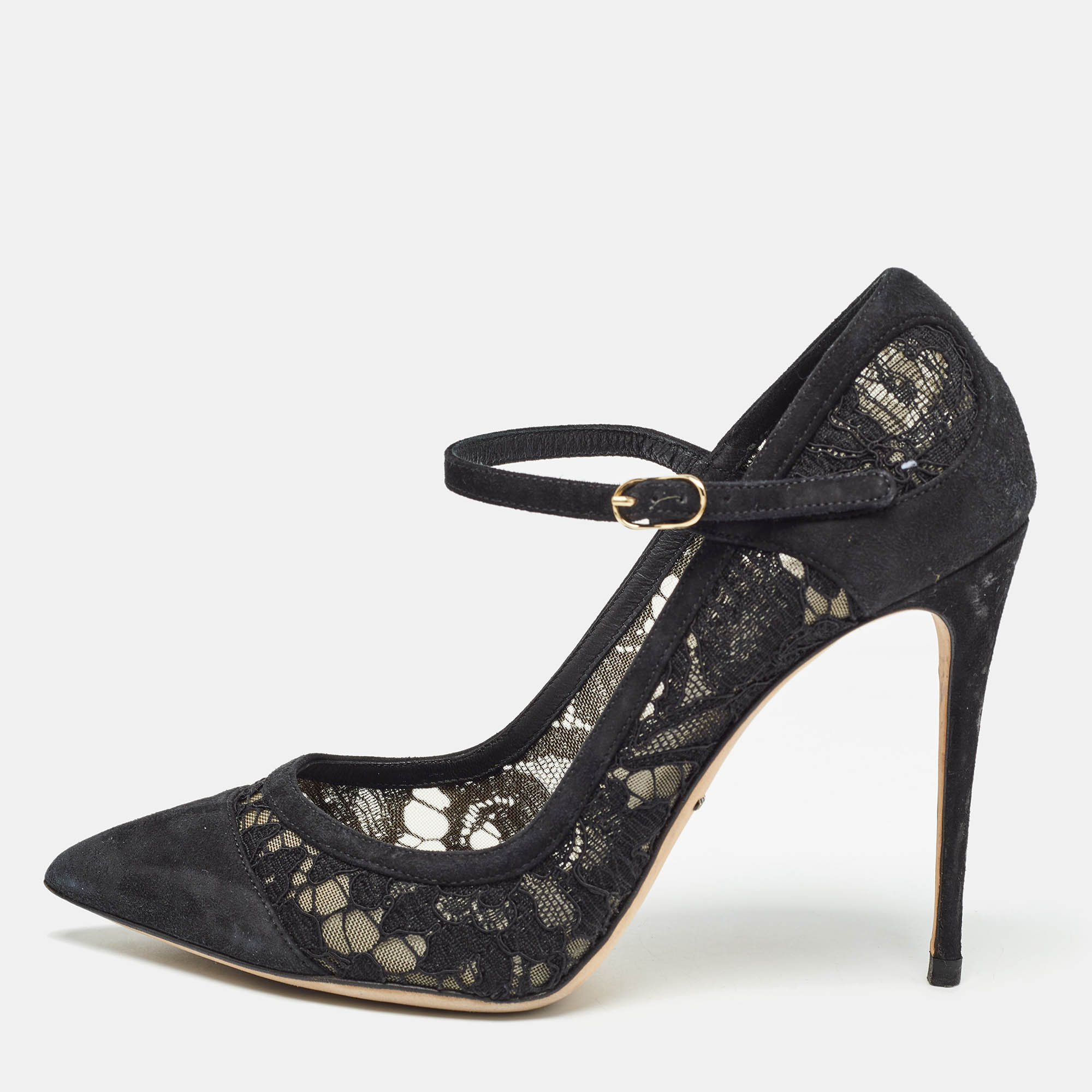 Pre-owned Dolce & Gabbana Black Lace And Suede Pumps Size 38