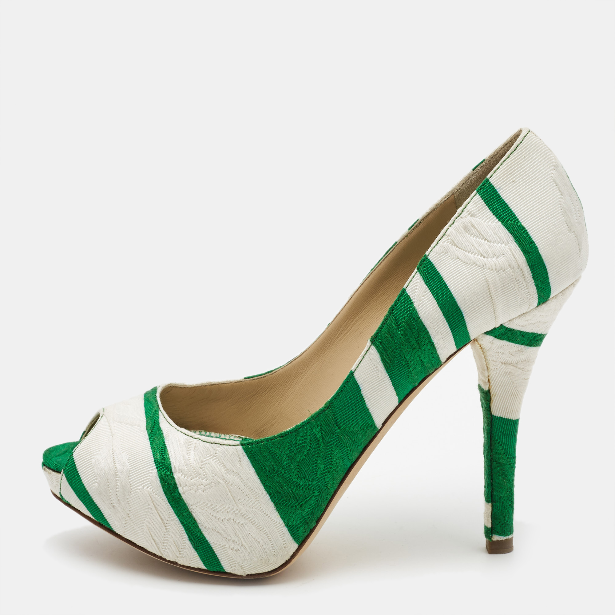 

Dolce & Gabbana White/Green Canvas Peep Toe Pumps Size